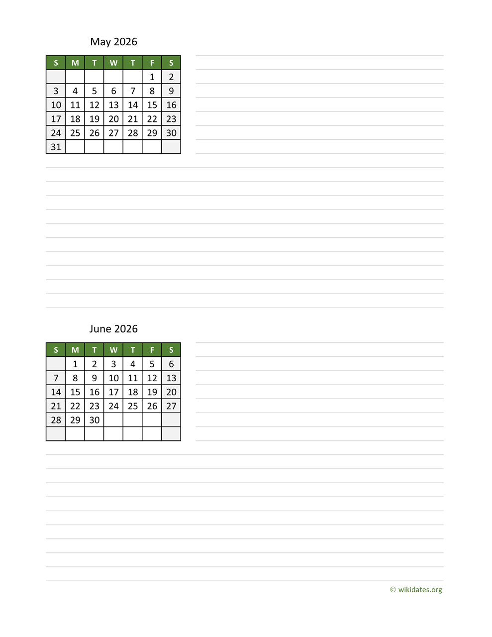 May And June 2026 Calendar WikiDates