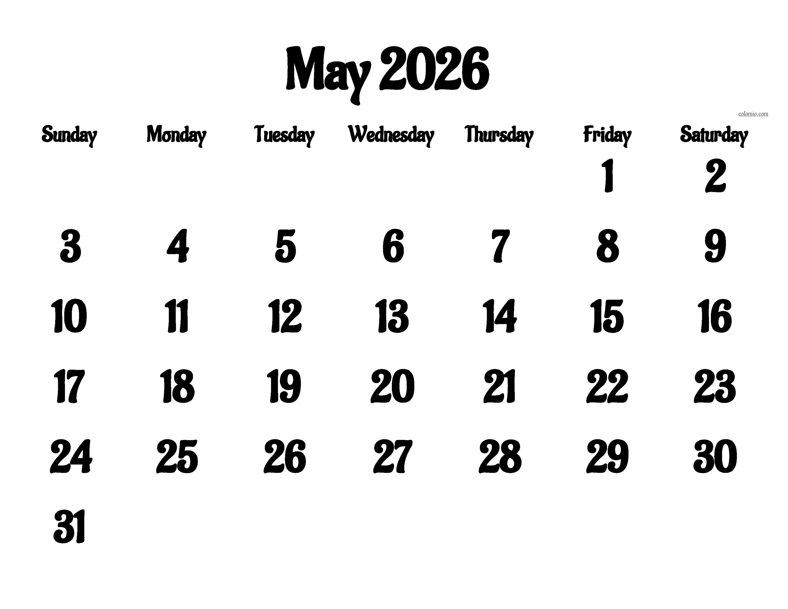 May Calendar 2026 Free Printable PDF XLS And PNG May Calendar 2026 Free Printable PDF XLS And PNG