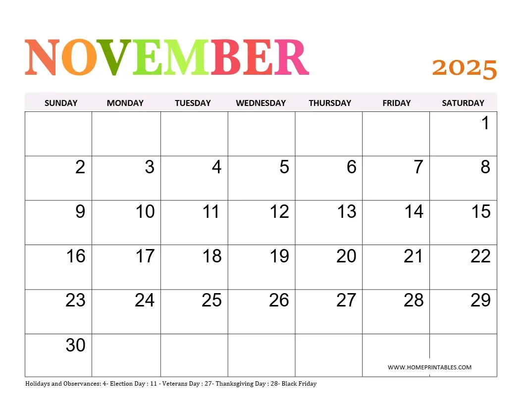 November 2025 Calendar Printable Free Pdf November 2025 Calendar Printable Free Pdf