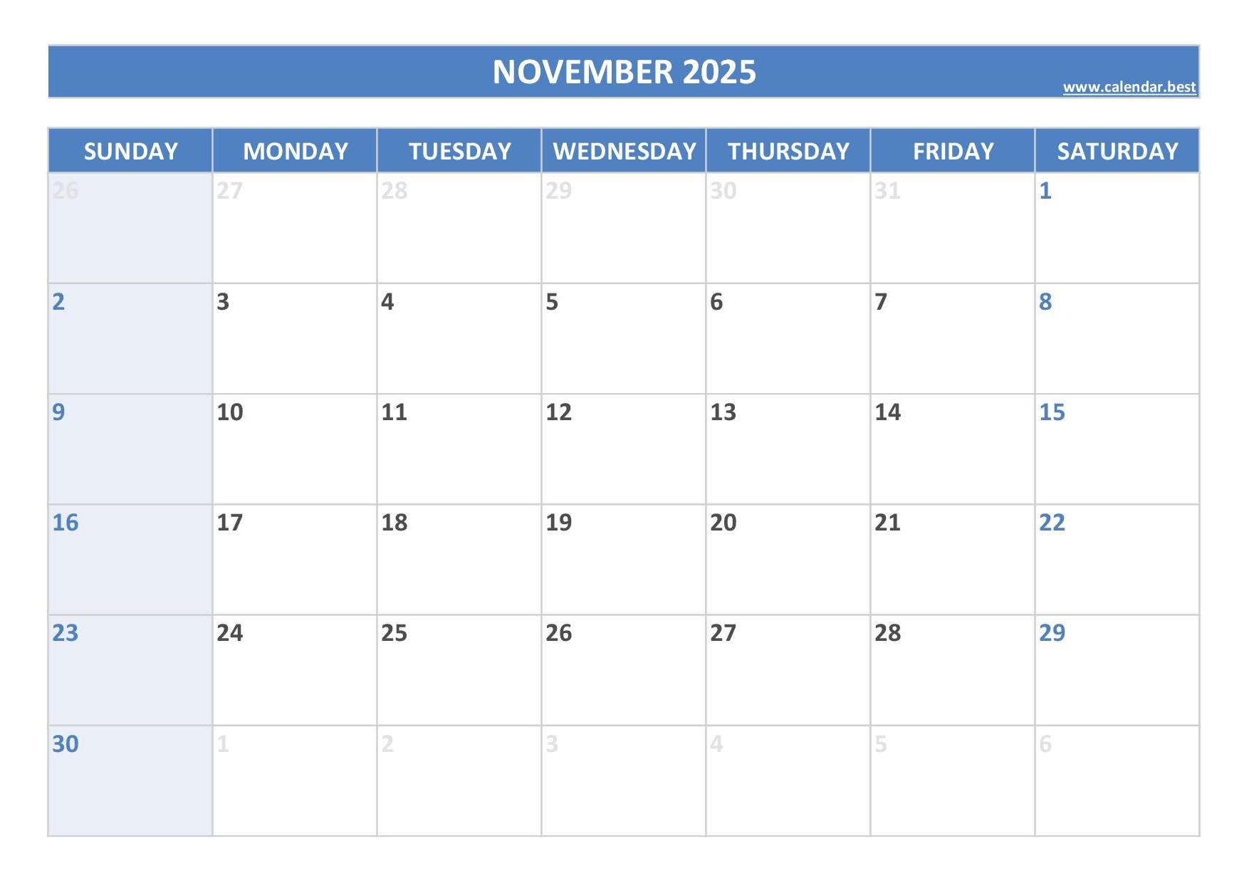 November 2025 Calendar Calendar best November 2025 Calendar Calendar best