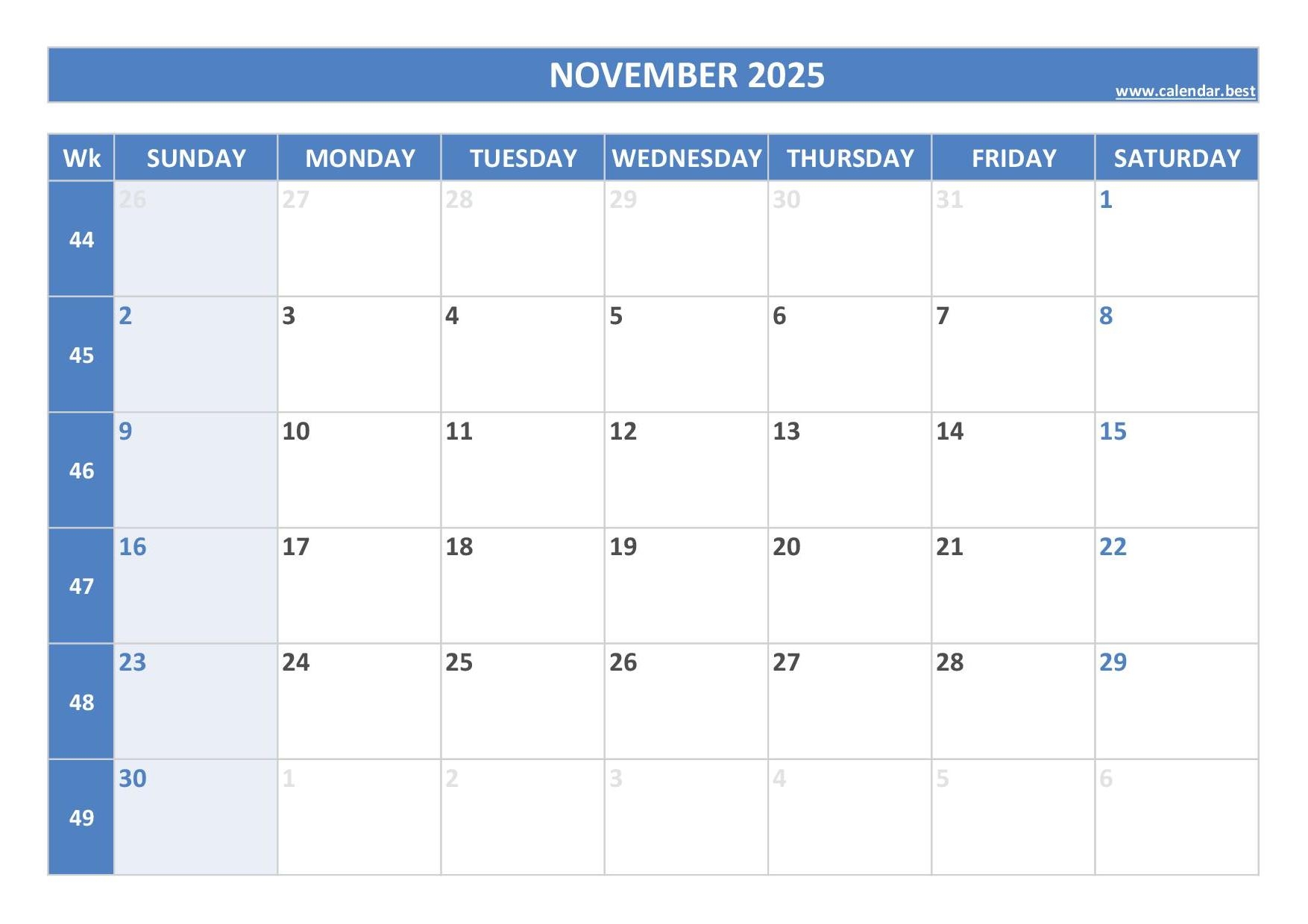 November 2025 Calendar Calendar best November 2025 Calendar Calendar best