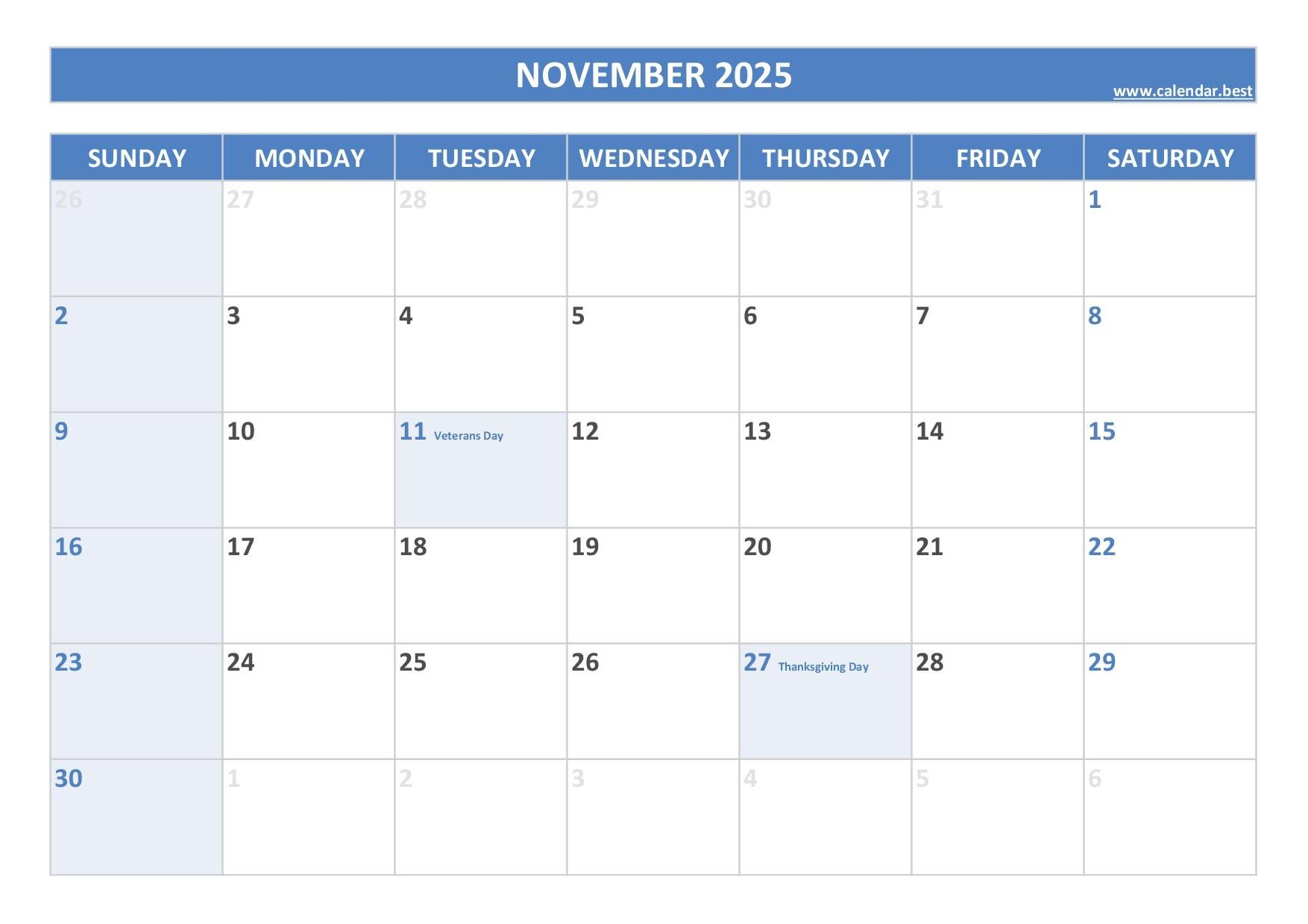 November 2025 Calendar