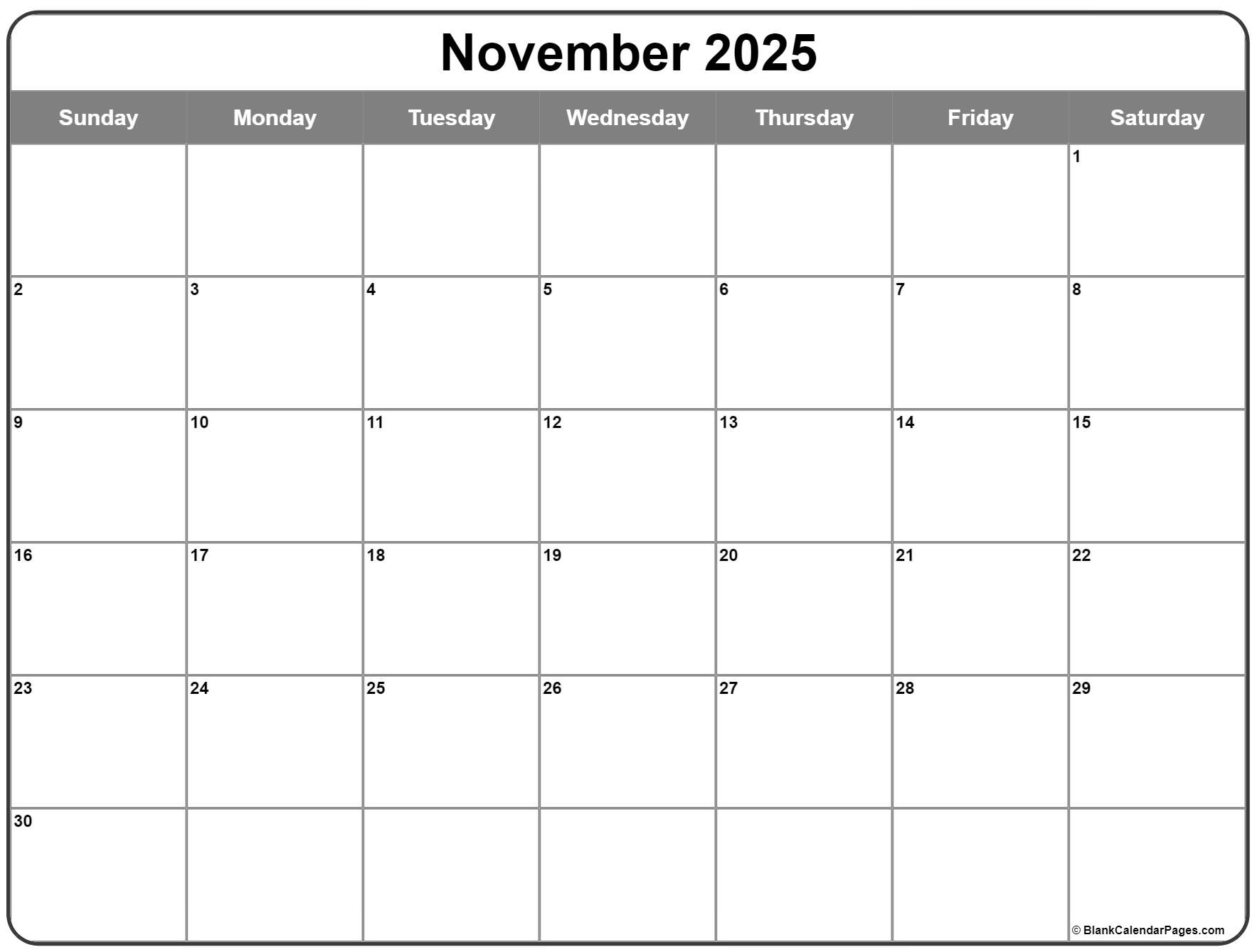 November 2025 Calendar Printable