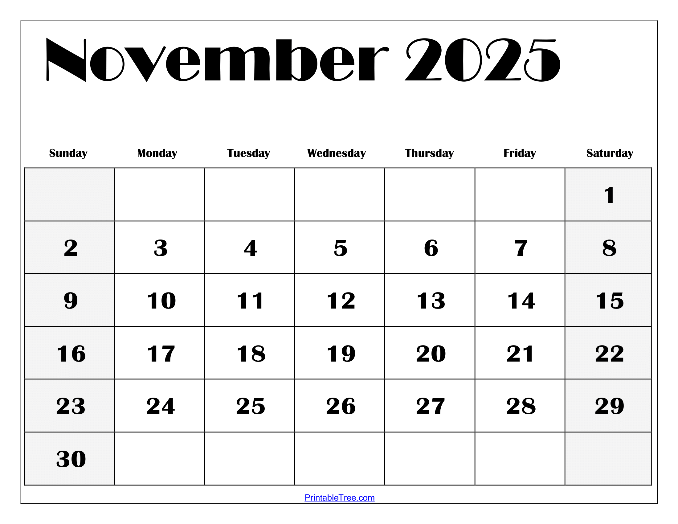 November 2025 Calendar Blank Calendar Pages
