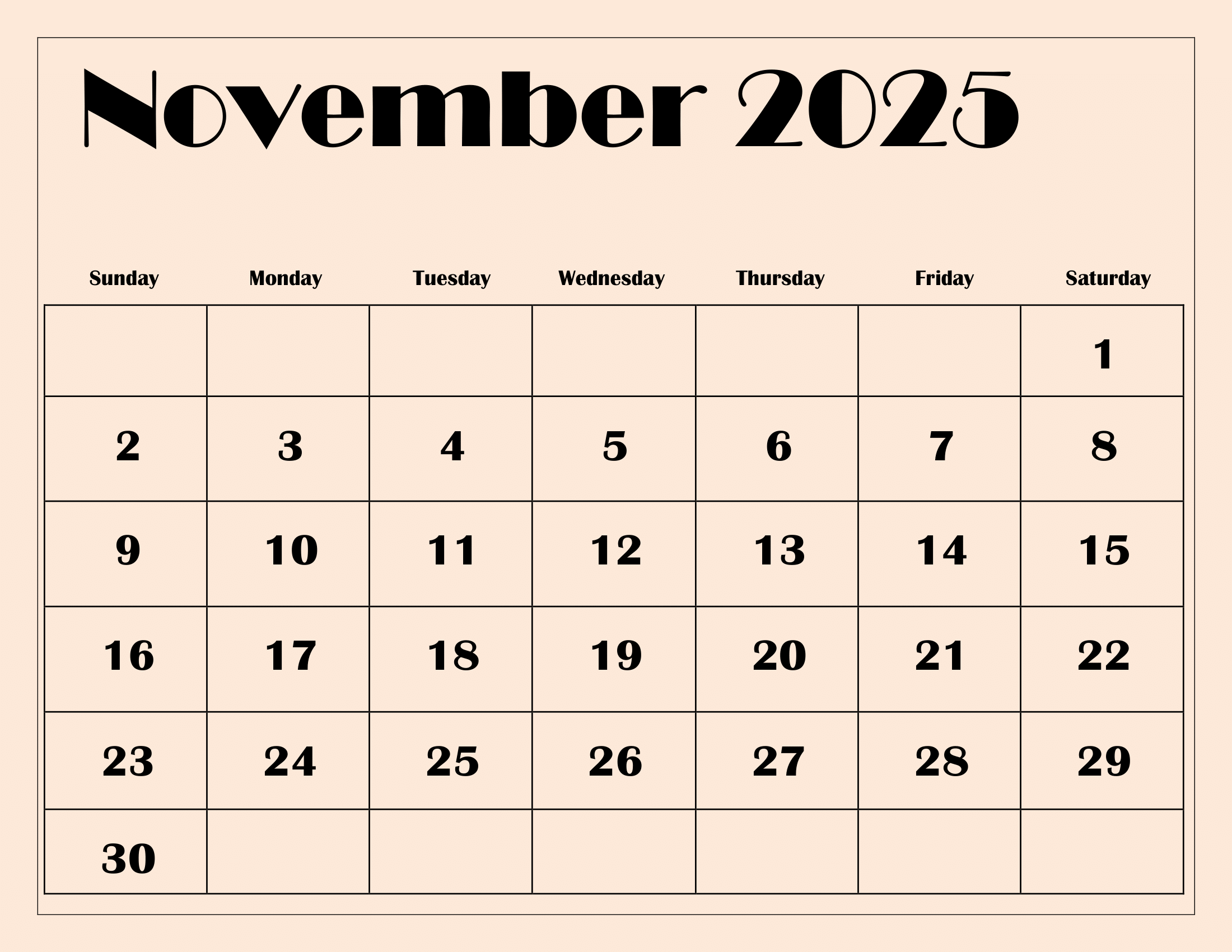 Blank Calendar November 2025
