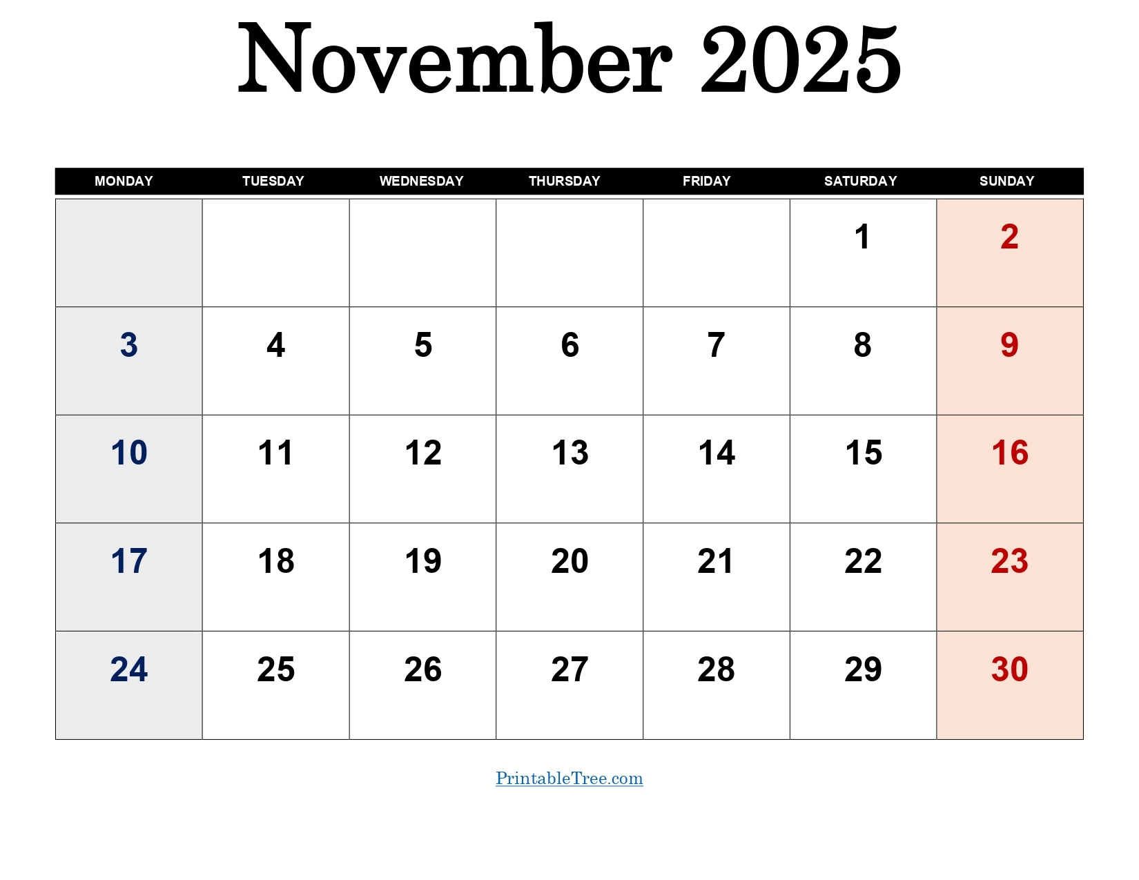 November 2025 Calendar Printable PDF Template With Holidays November 2025 Calendar Printable PDF Template With Holidays