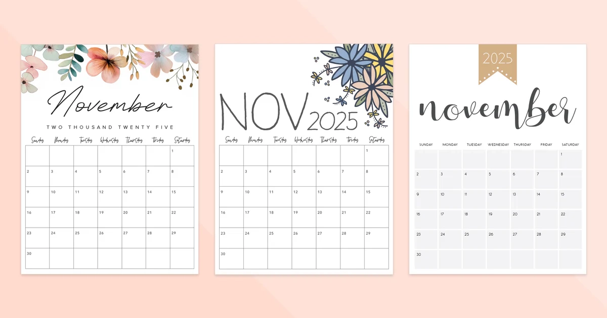 November 2025 Calendar Printable PDF Templates November 2025 Calendar Printable PDF Templates