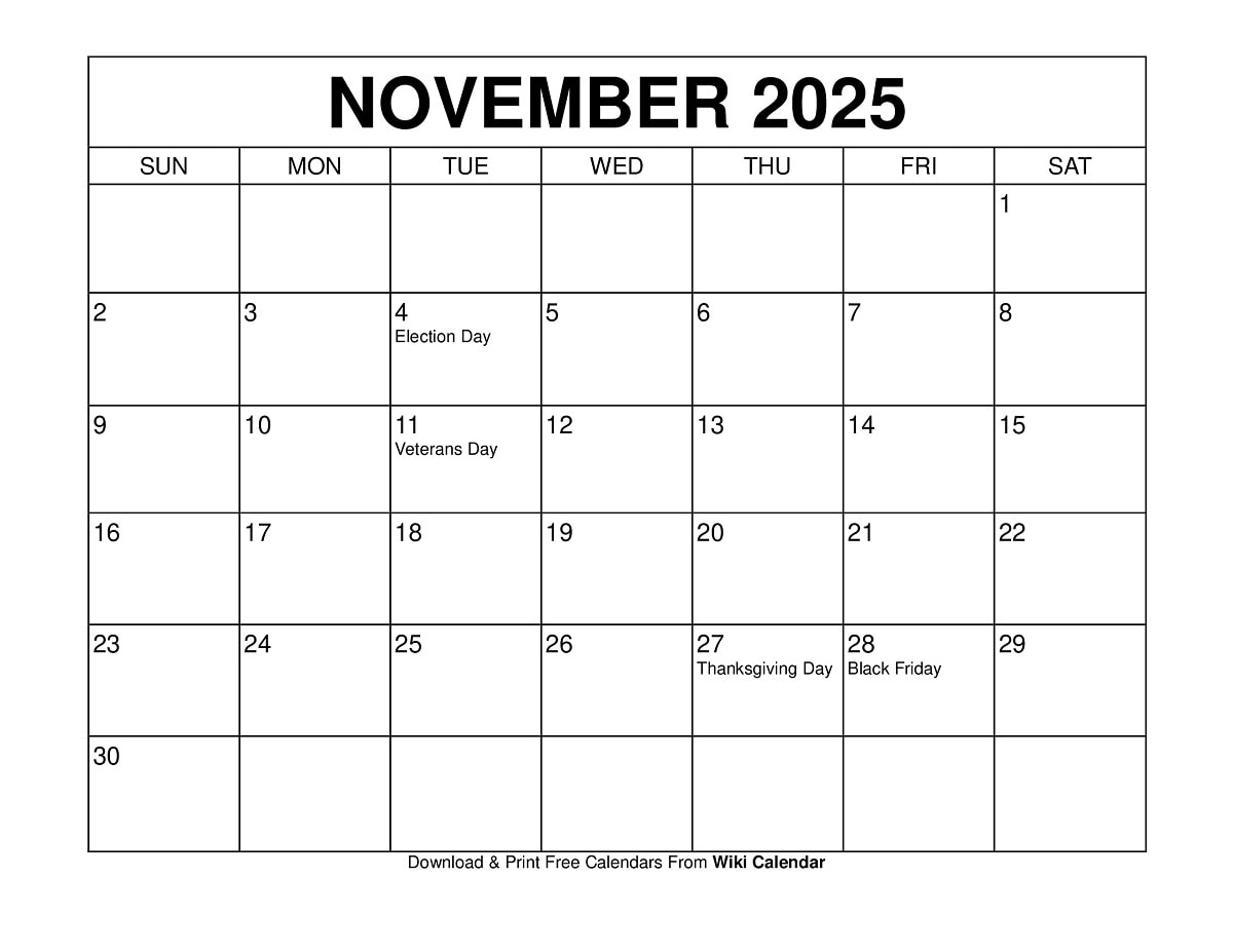 November 2025 Blank Calendar Printable Free November 2025 Blank Calendar Printable Free