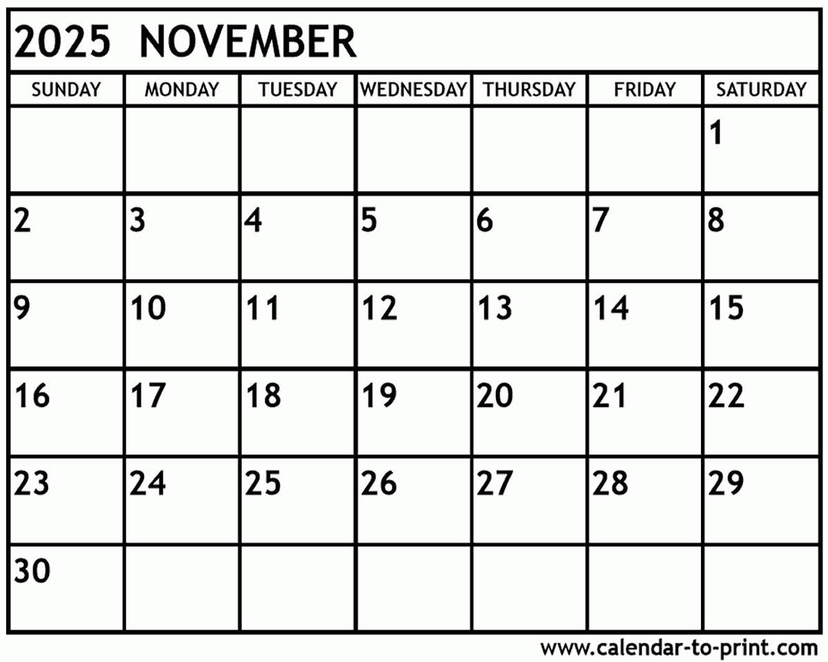 November 2025 Calendar Printable November 2025 Calendar Printable