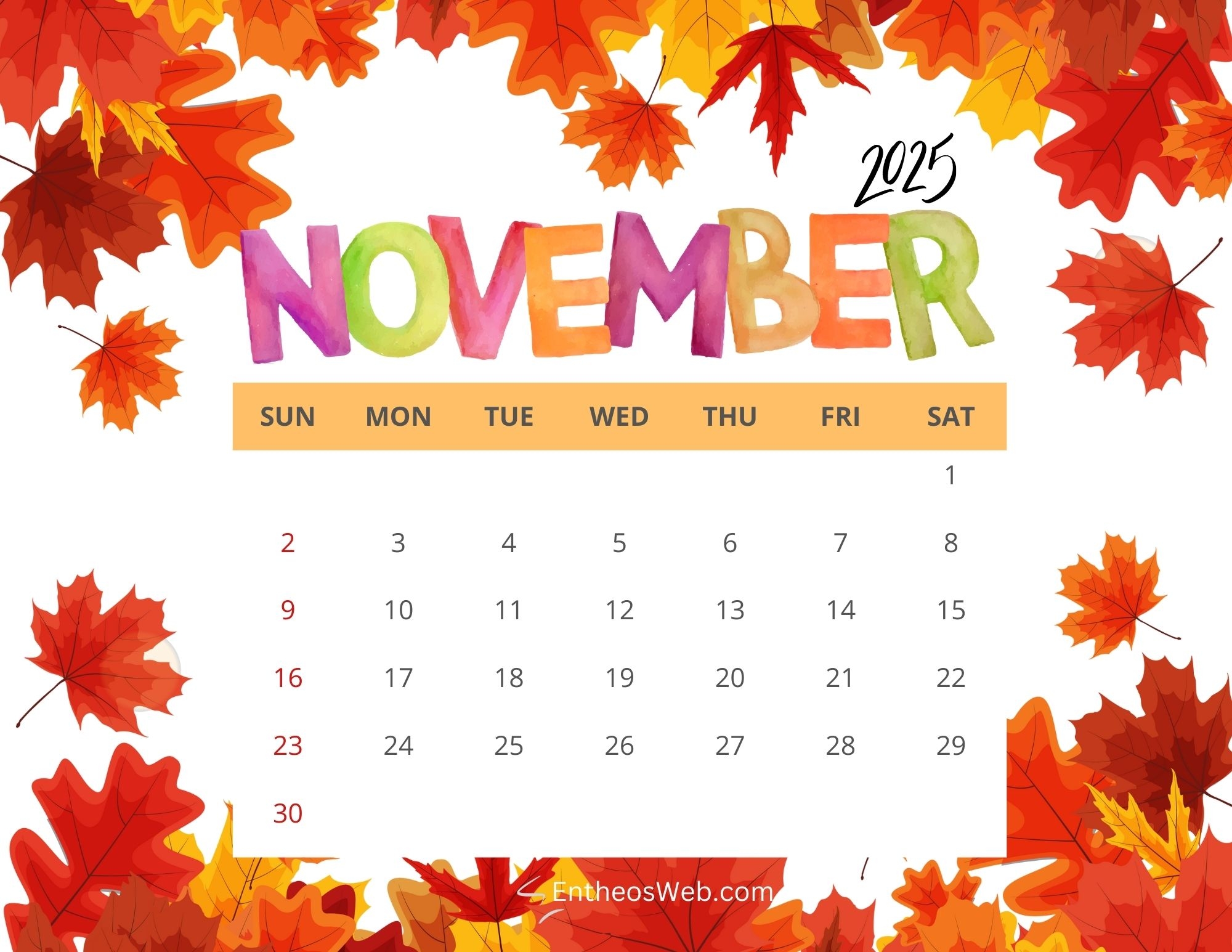 November 2025 Calendar Free