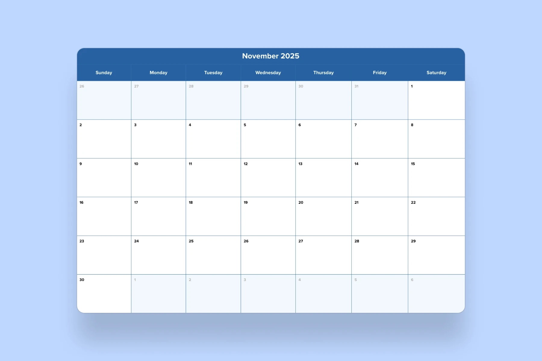 November 2025 Calendar Template November 2025 Calendar Template