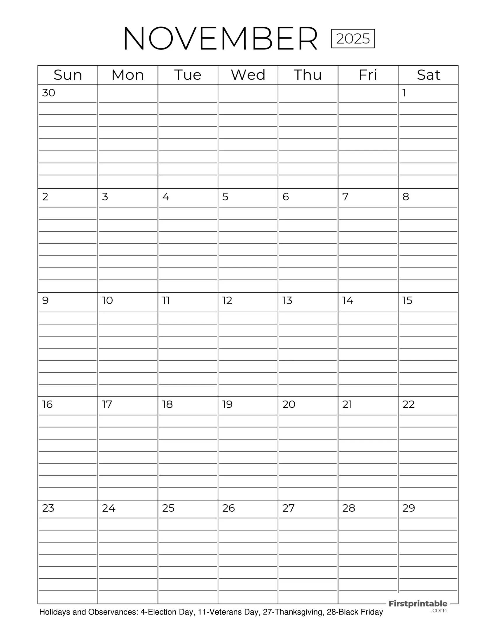 November 2025 Calendars Free Printable Fillable November 2025 Calendars Free Printable Fillable