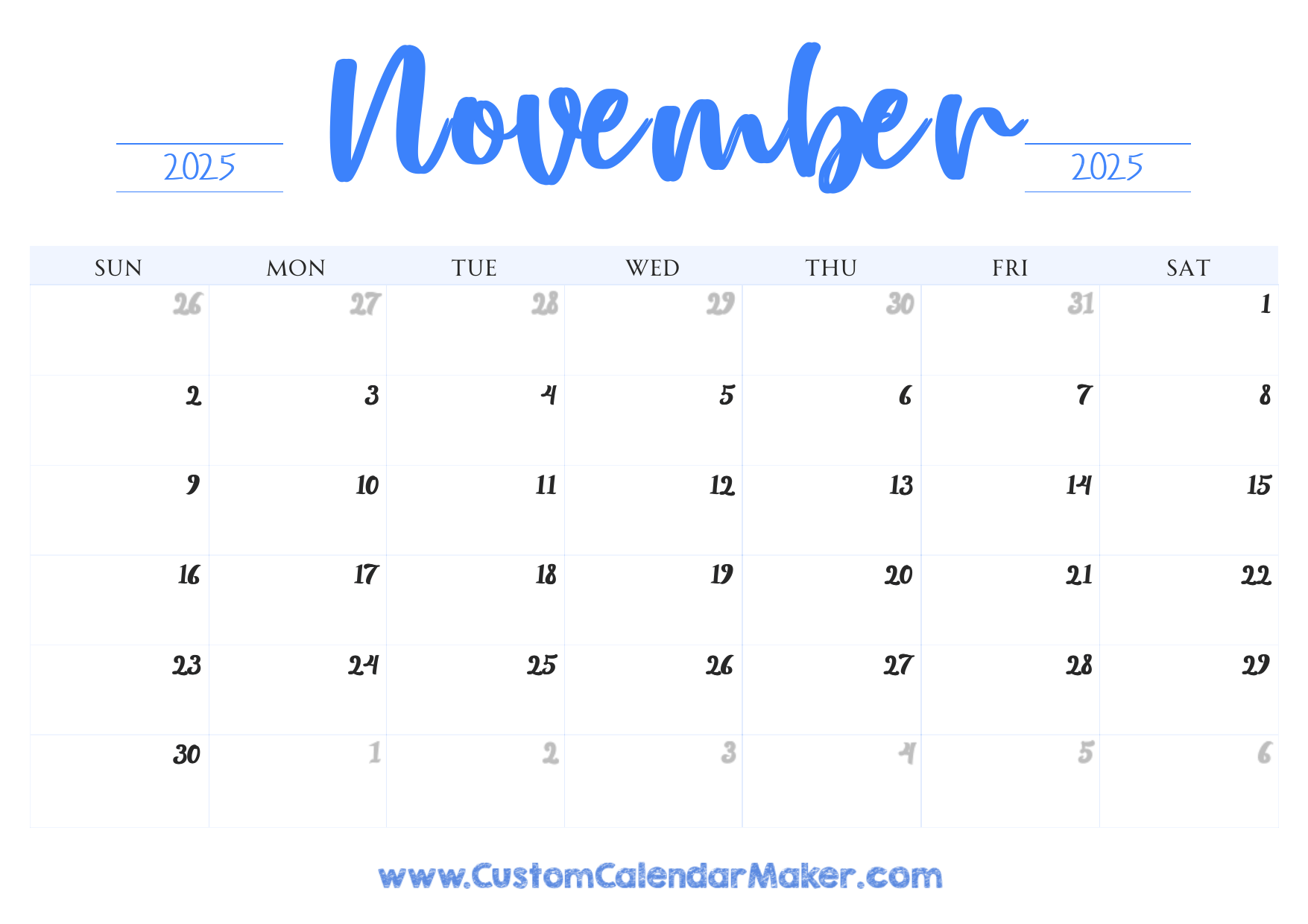 November 2025 Printable Calendar 23 Free Templates PDF Custom Calendar Maker November 2025 Printable Calendar 23 Free Templates PDF Custom Calendar Maker