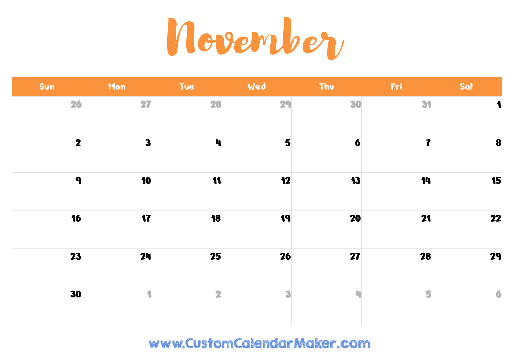 Blank Calendar Pages November 2025 Blank Calendar Pages November 2025