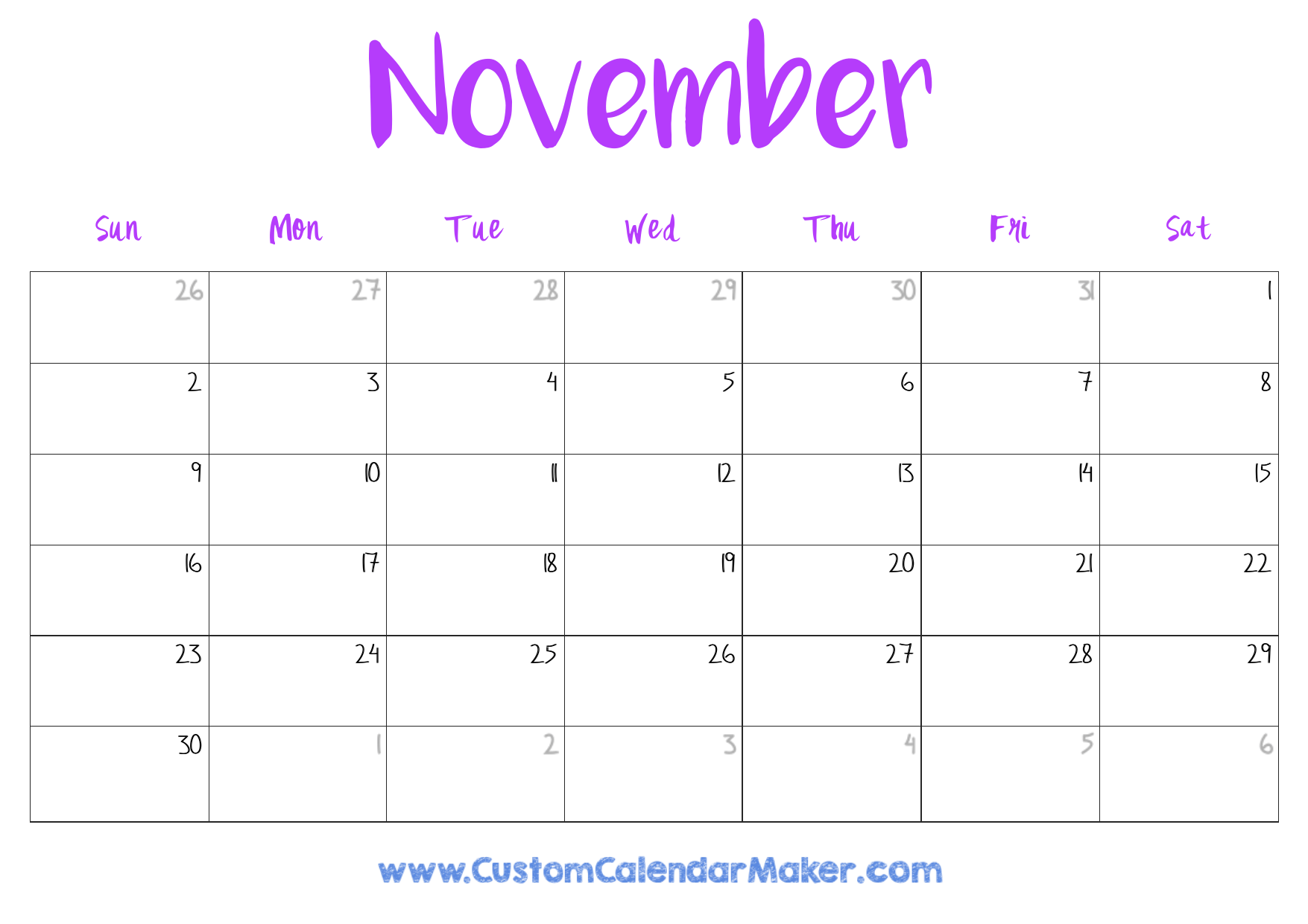 Printable Calendar November 2025