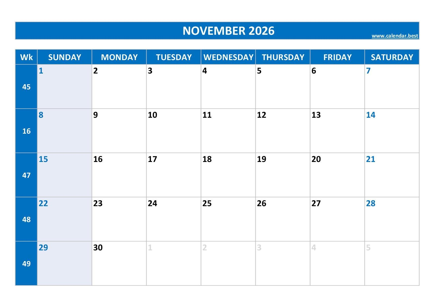 November 2026 Calendar Calendar best November 2026 Calendar Calendar best