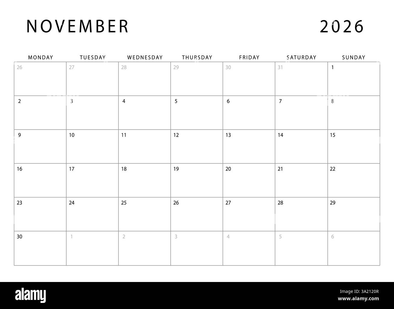 Blank November Calendar 2026