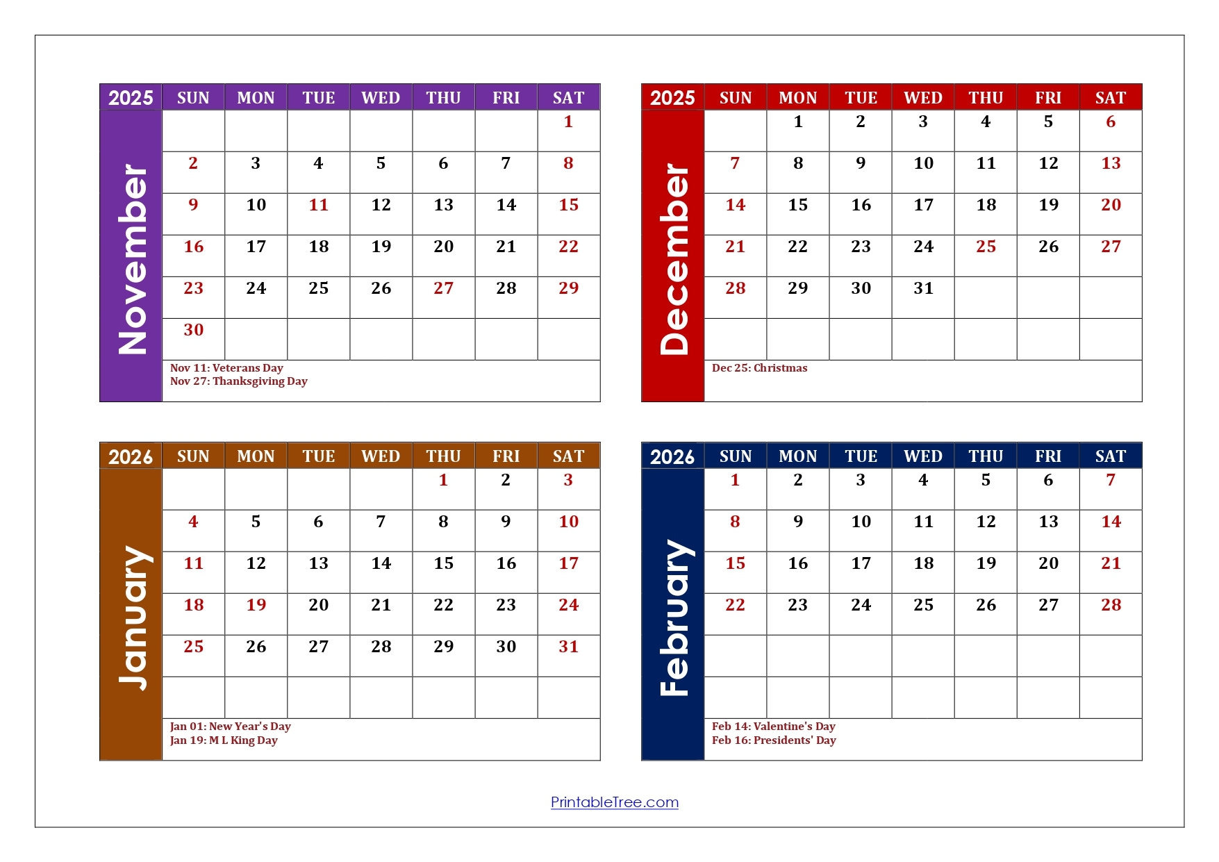 January February Calendar 2026