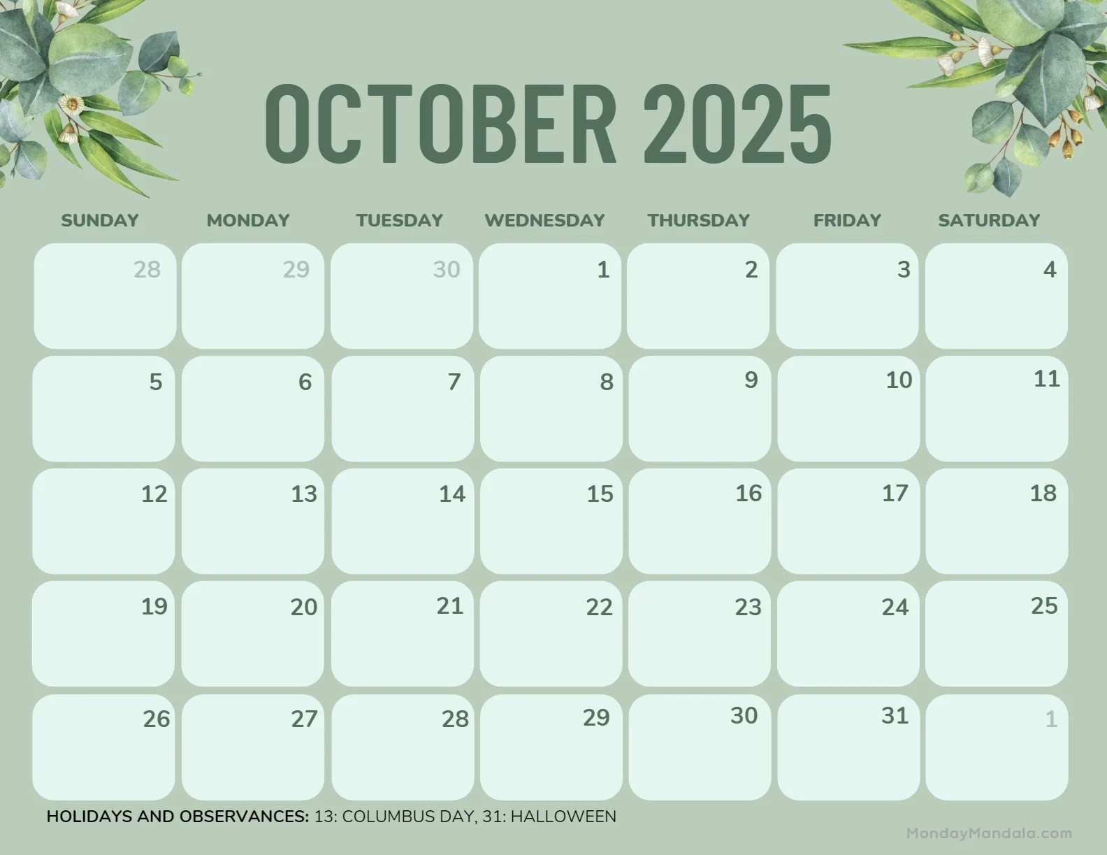 October 2025 Blank Calendar Pages October 2025 Blank Calendar Pages