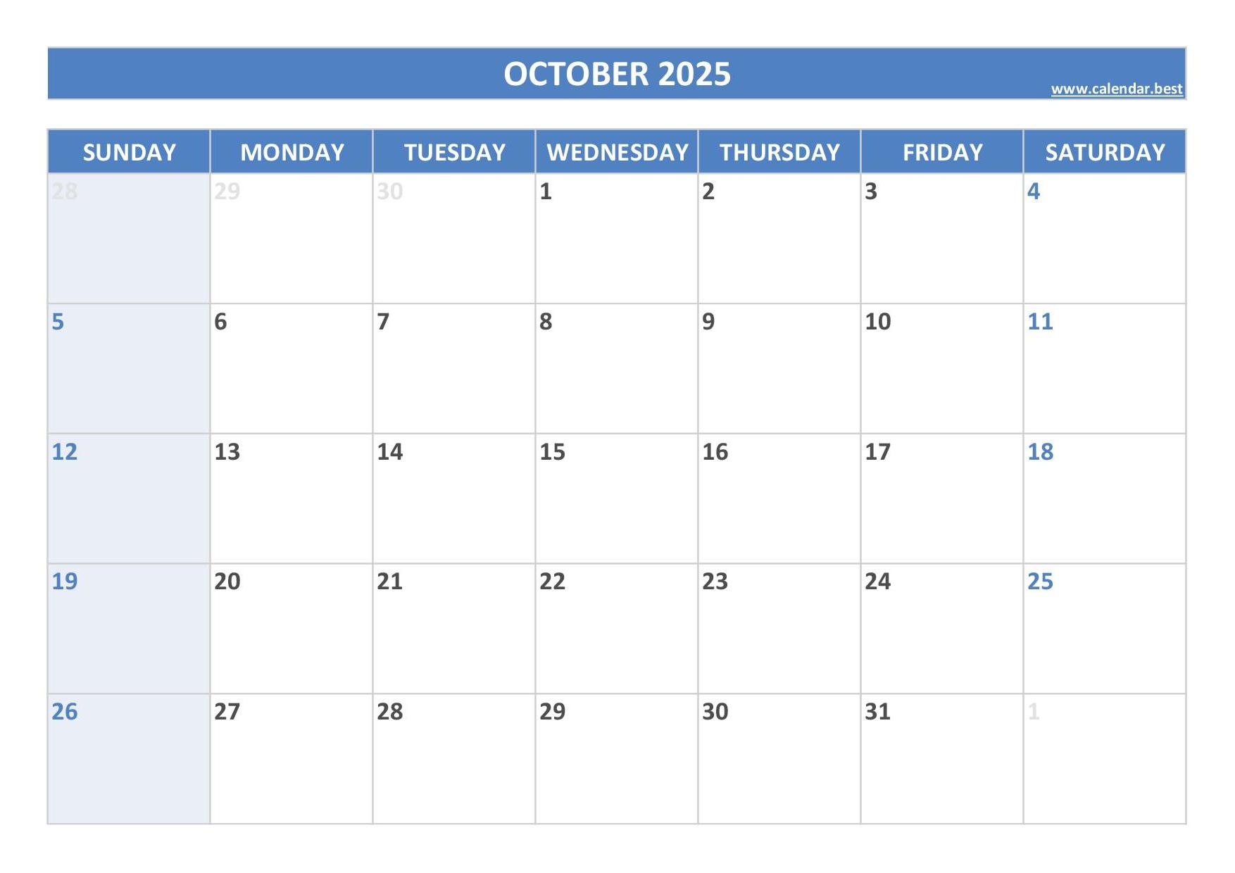 October 2025 Calendar Calendar best October 2025 Calendar Calendar best