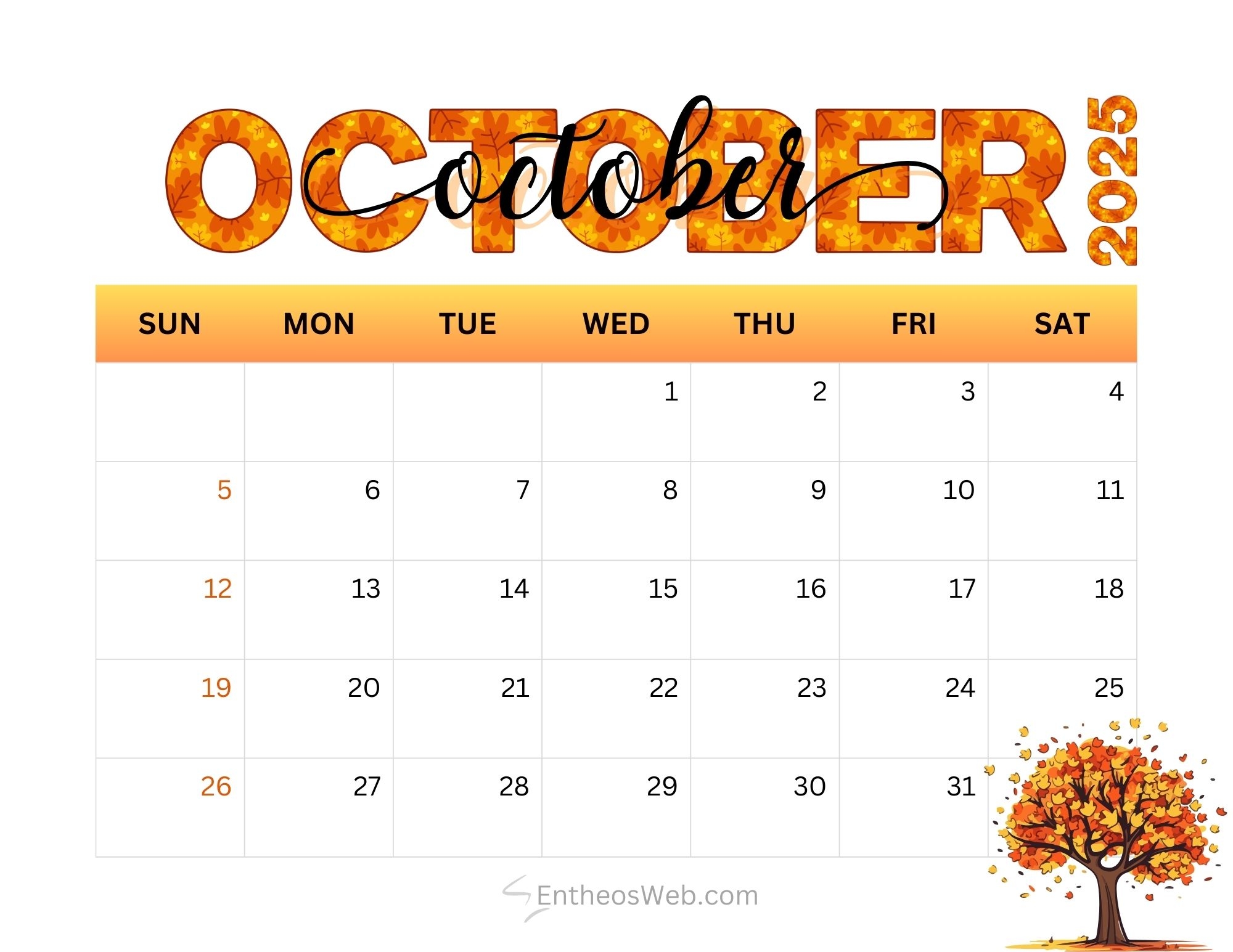 October 2025 Calendar Free Printables EntheosWeb October 2025 Calendar Free Printables EntheosWeb