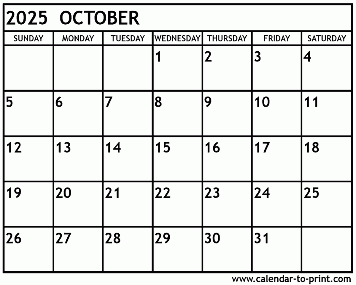 Blank October Calendar 2025 Printable