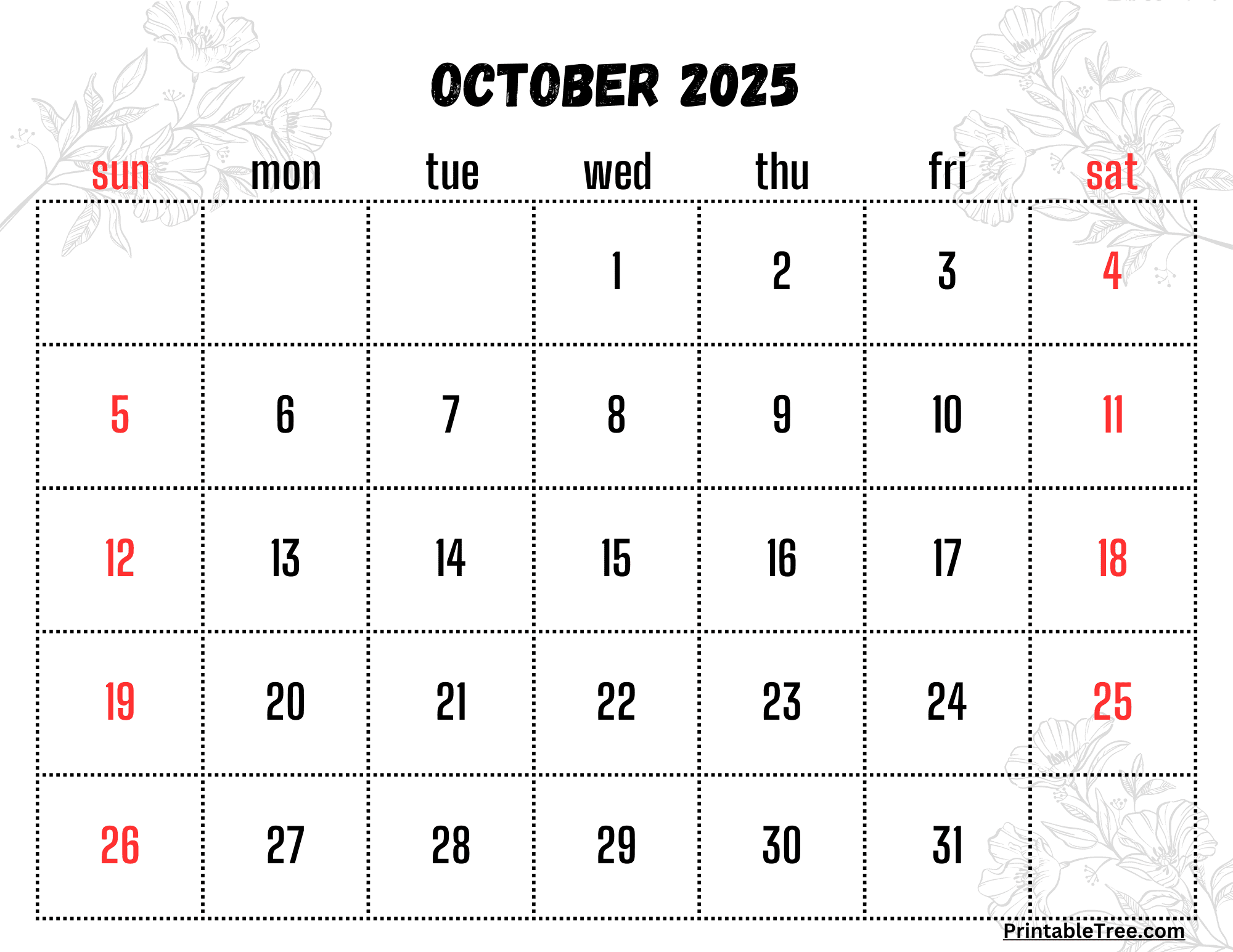 Blank October 2025 Calendar Printable