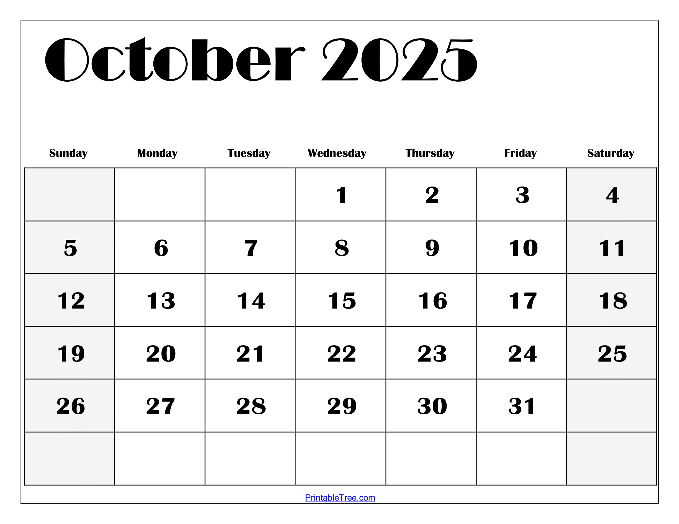 October 2025 Calendar Printable PDF Template With Holidays October 2025 Calendar Printable PDF Template With Holidays