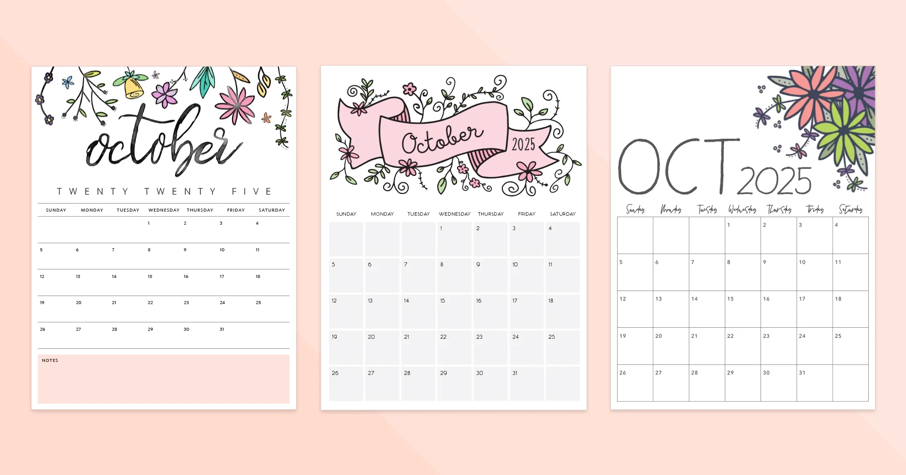 October 2025 Calendar Printable PDF Templates October 2025 Calendar Printable PDF Templates