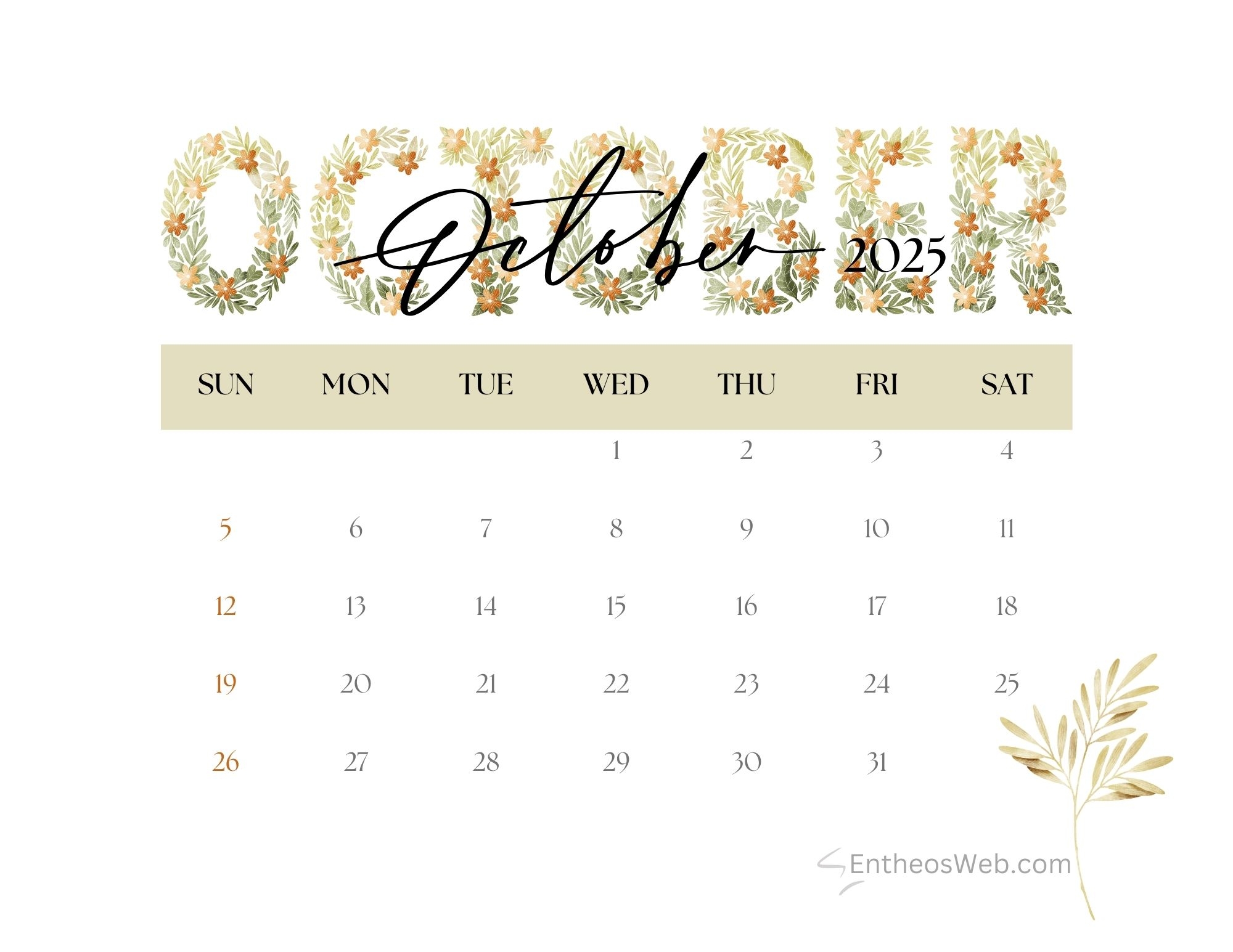October 2025 Calendar Printables EntheosWeb October 2025 Calendar Printables EntheosWeb