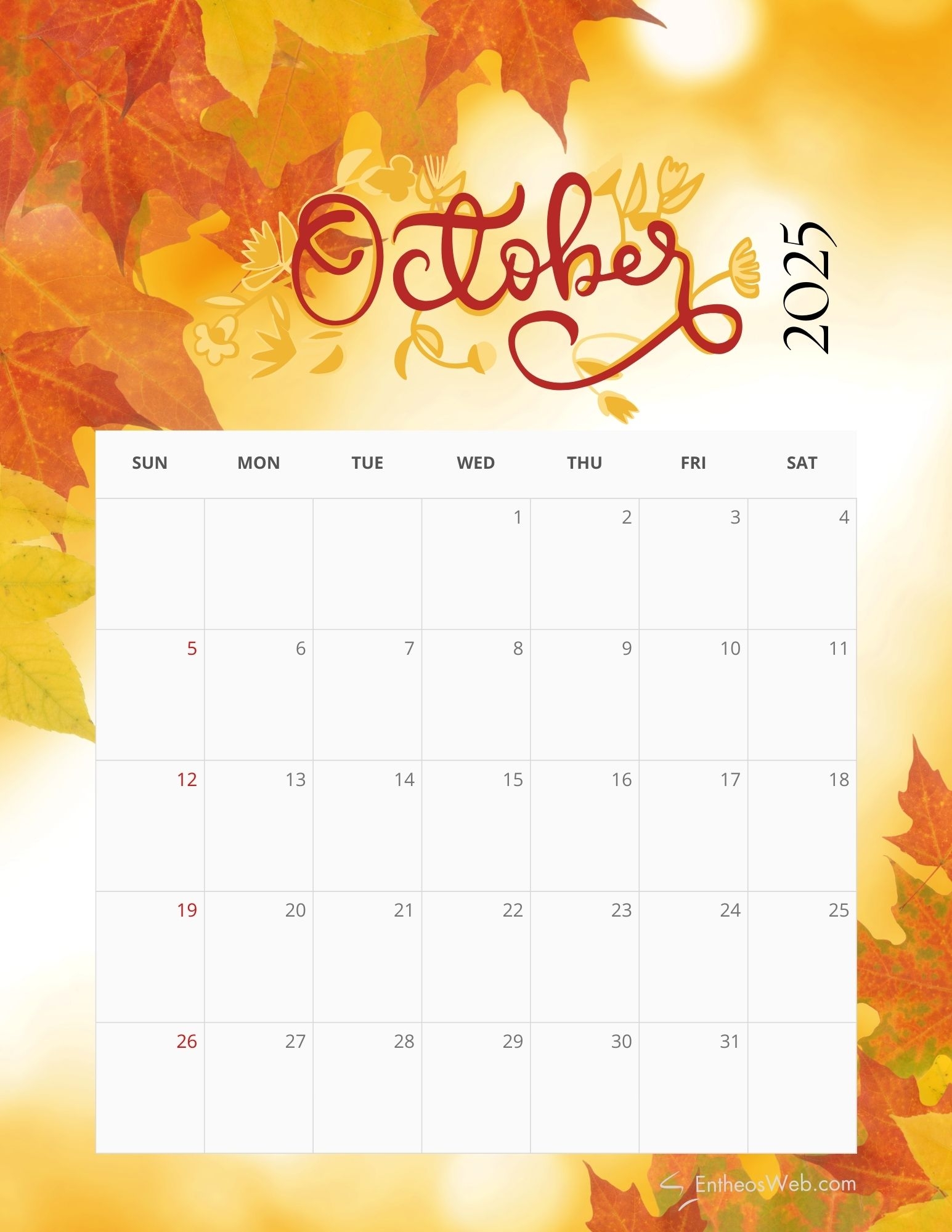 October 2025 Calendar Printables EntheosWeb