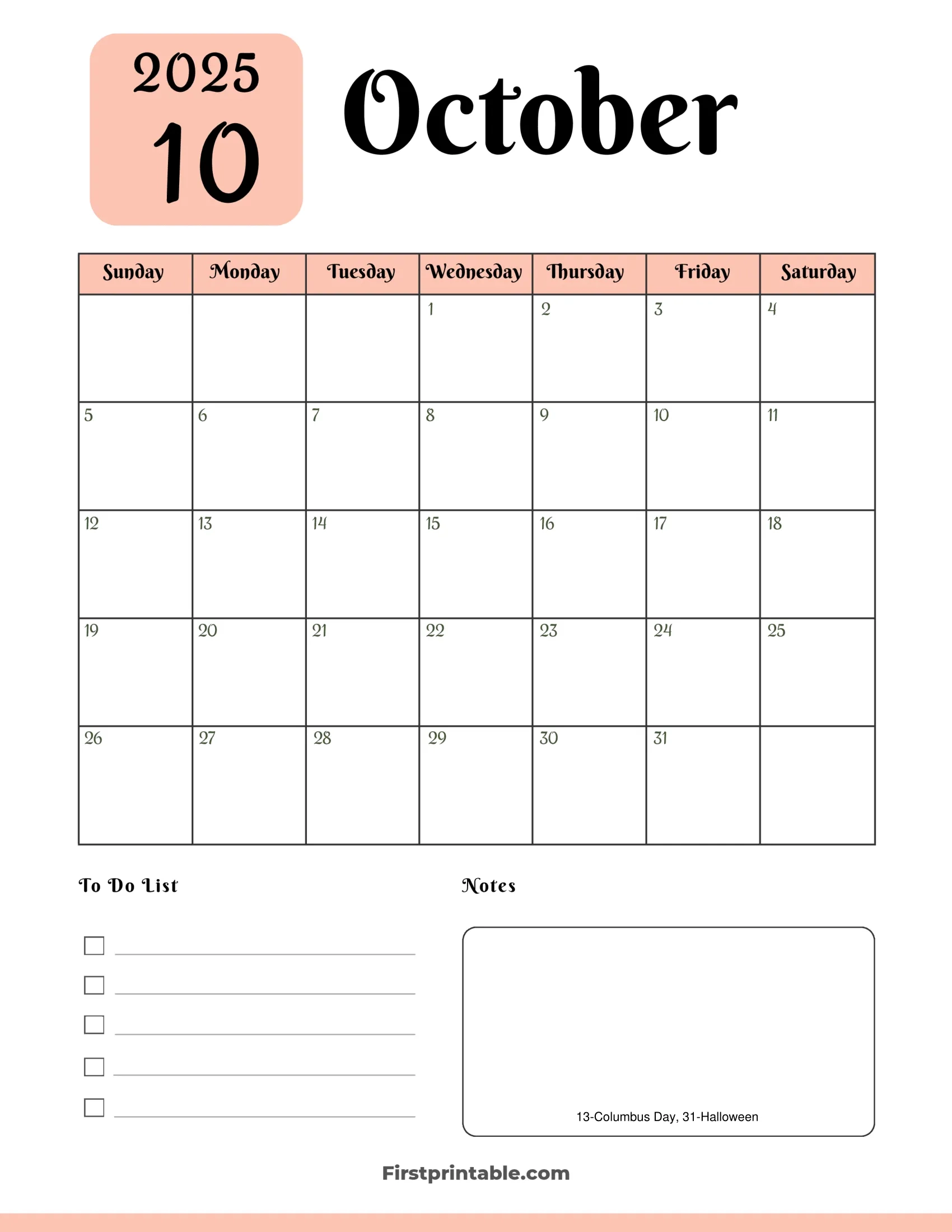 Blank October 2025 Calendar