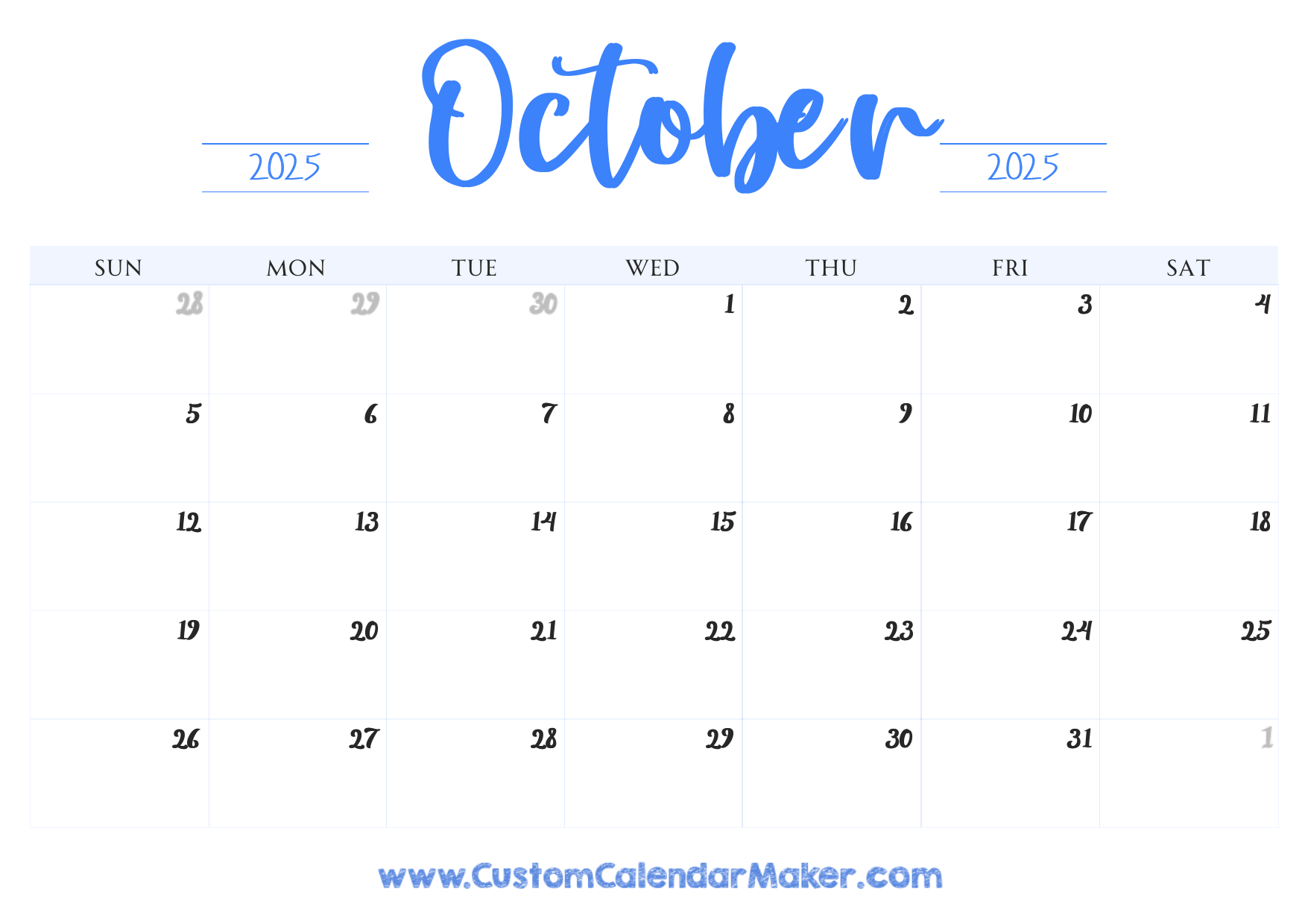 October 2025 Printable Calendar 23 Free Templates PDF Custom Calendar Maker October 2025 Printable Calendar 23 Free Templates PDF Custom Calendar Maker