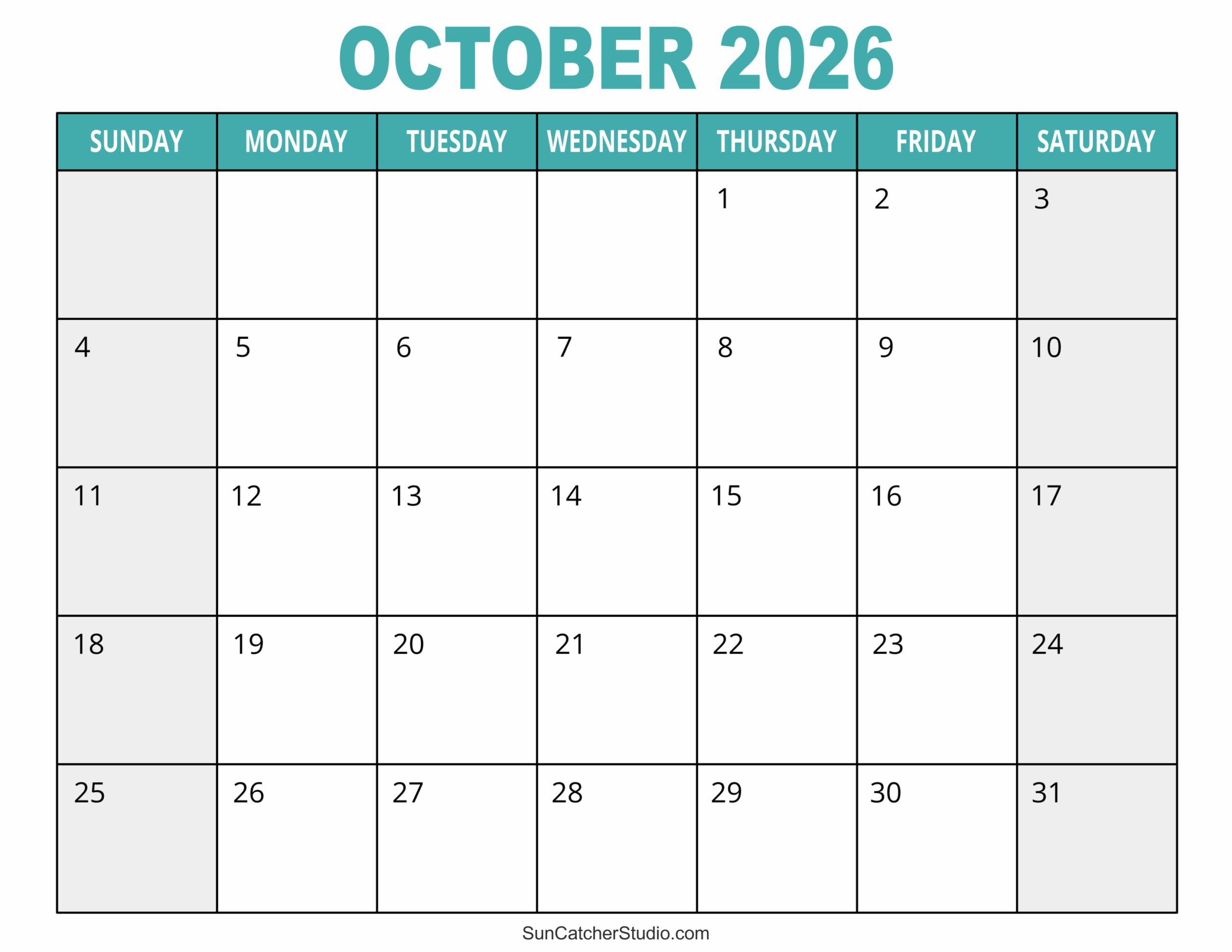 October 2026 Calendar Free Printable Free Printables Monograms Design Tools Patterns DIY Projects