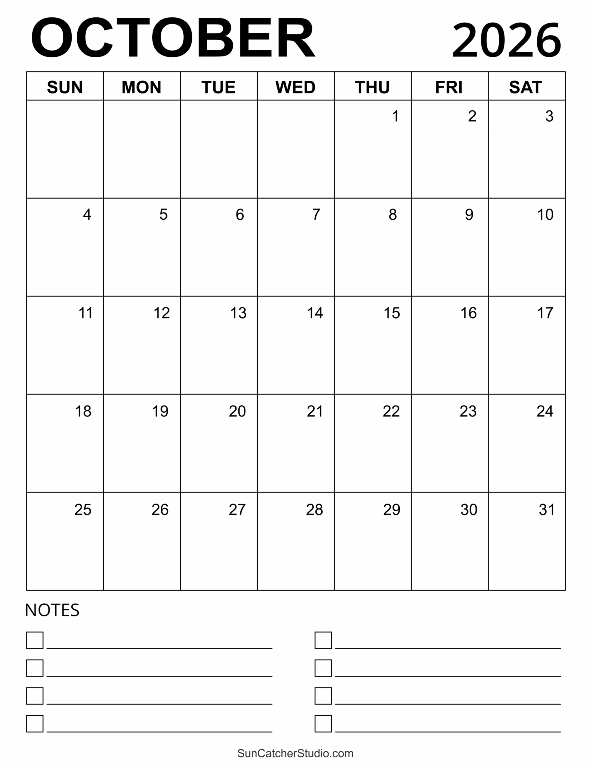 October 2026 Calendar Free Printable Free Printables Monograms Design Tools Patterns DIY Projects