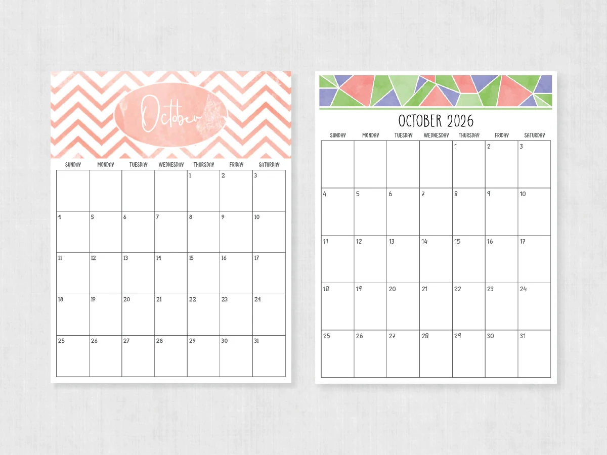 October Blank Calendar 2026