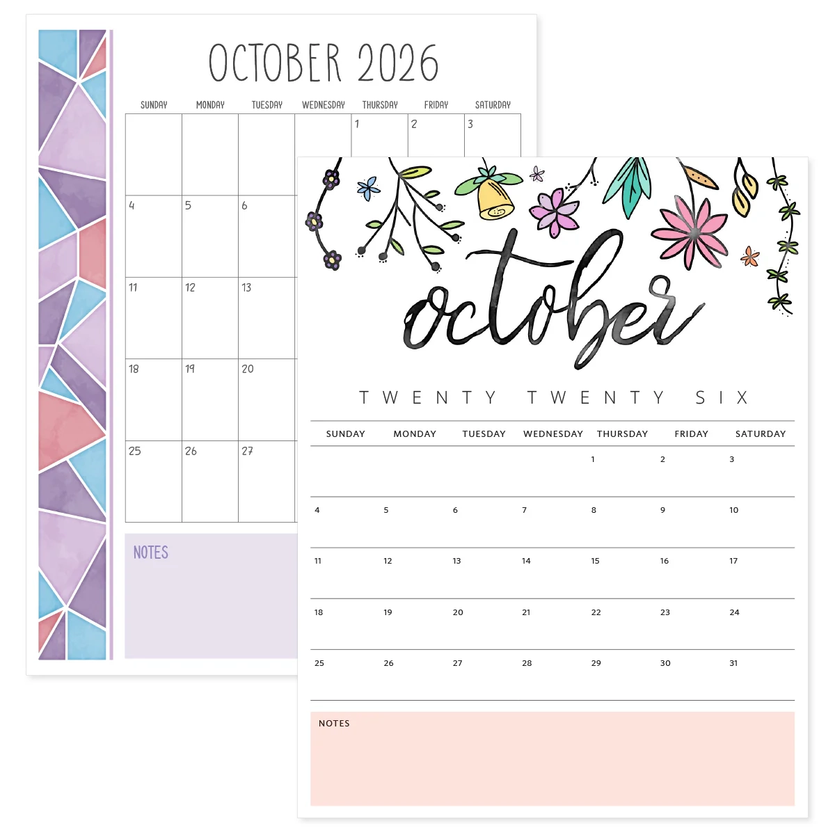 October 2026 Calendar Printable PDF Templates