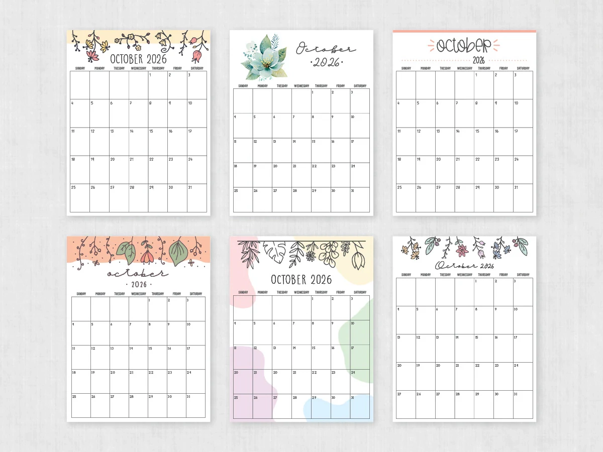 October 2026 Calendar Printable PDF Templates