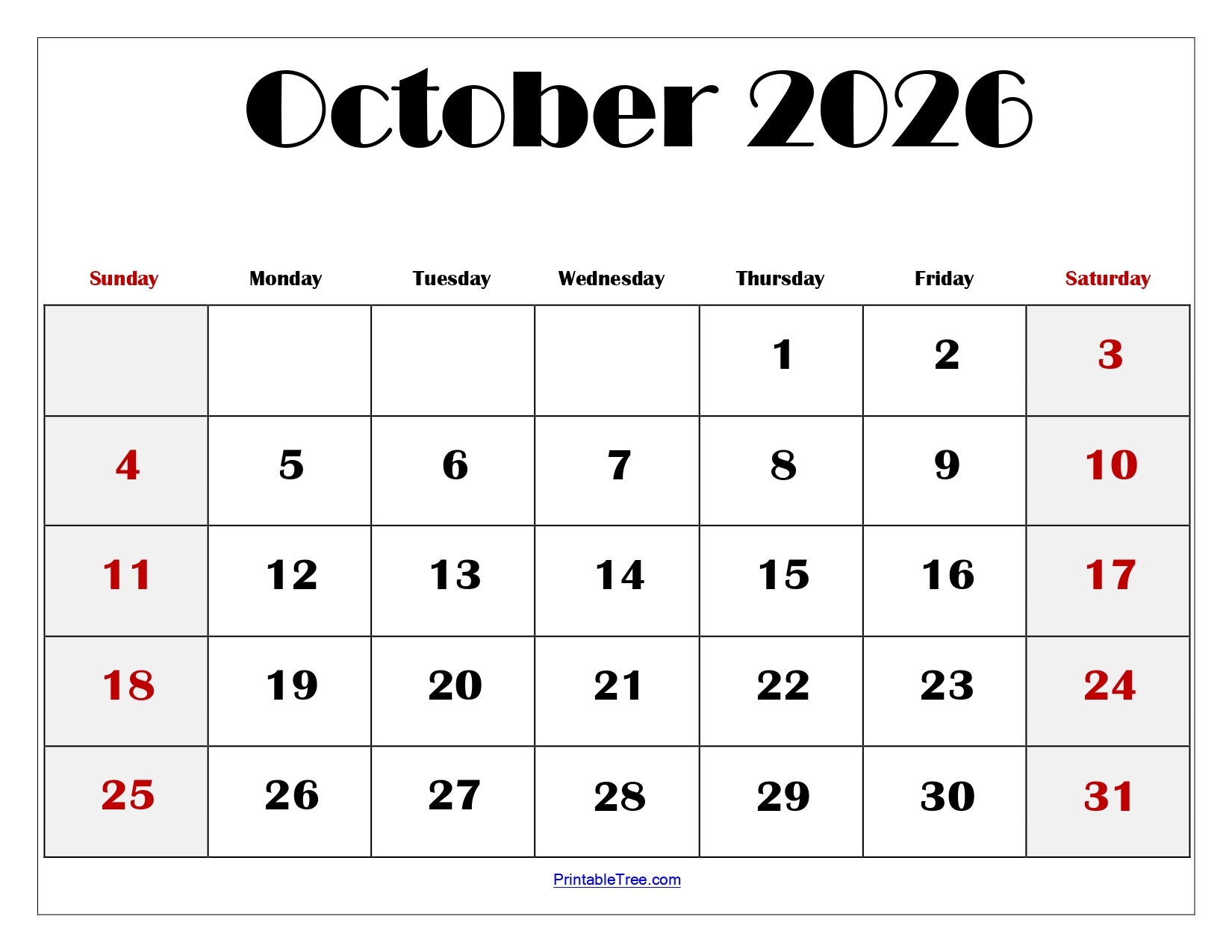 October 2026 Calendar Printable PDF Templates Free Download October 2026 Calendar Printable PDF Templates Free Download