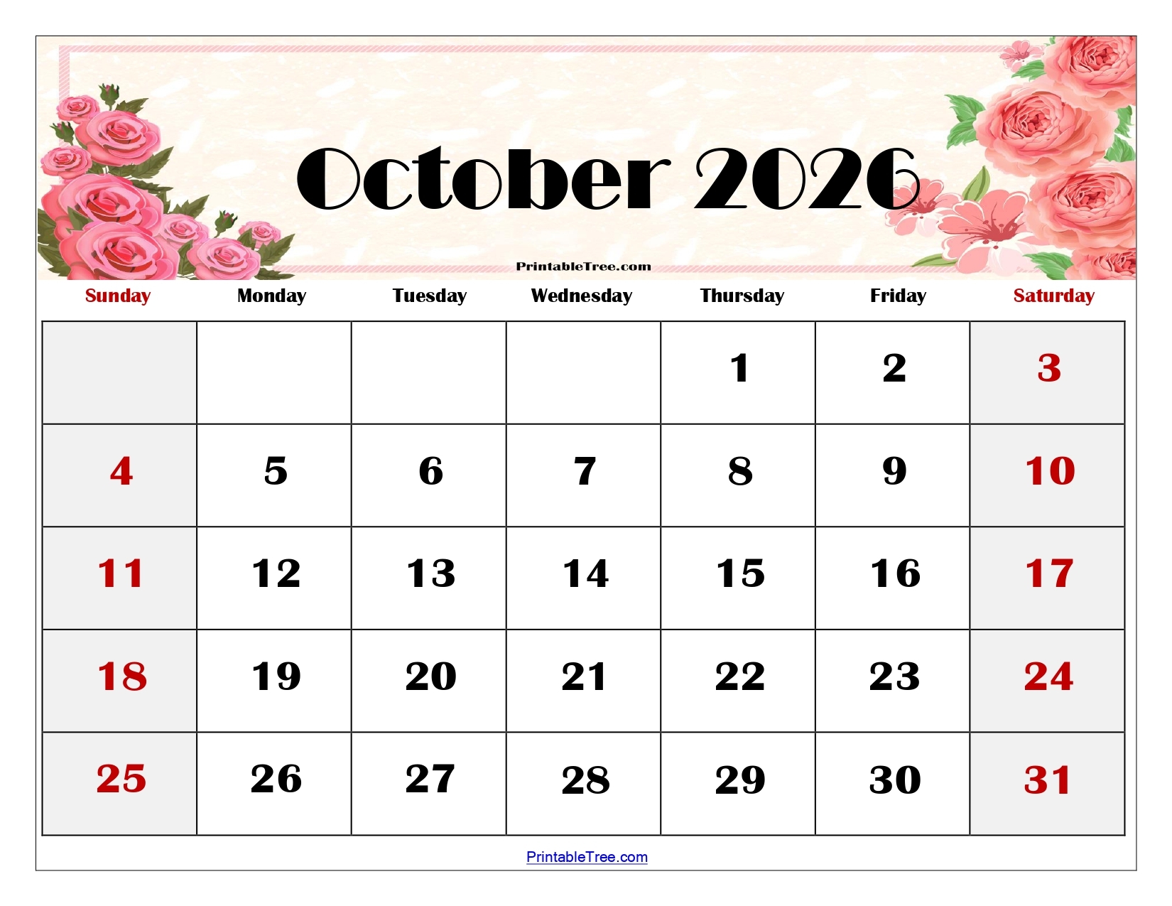 Blank Monthly Calendar Printable Oct 2026 Blank Monthly Calendar Printable Oct 2026