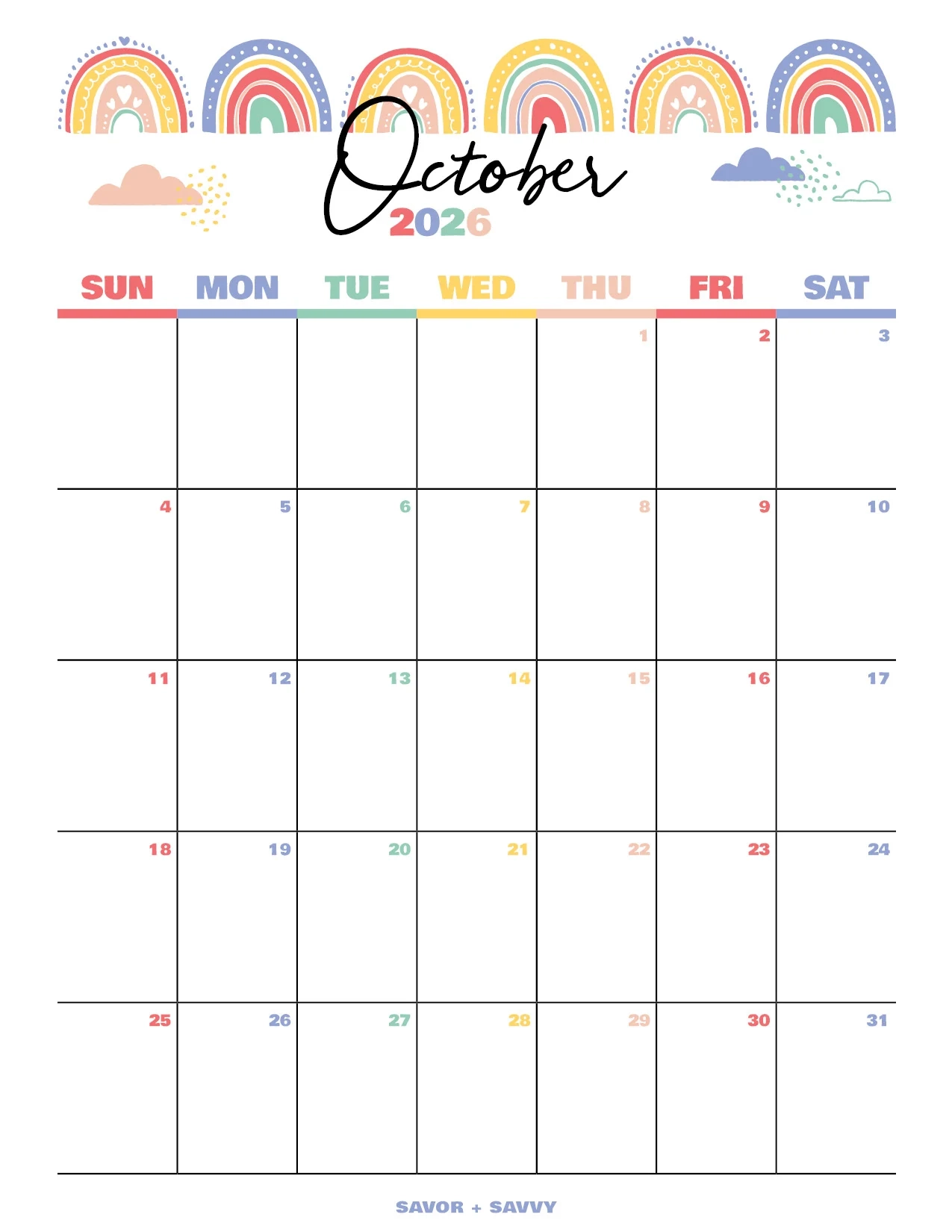 October 2026 Calendar Templates 14 Free Printables Savor Savvy October 2026 Calendar Templates 14 Free Printables Savor Savvy
