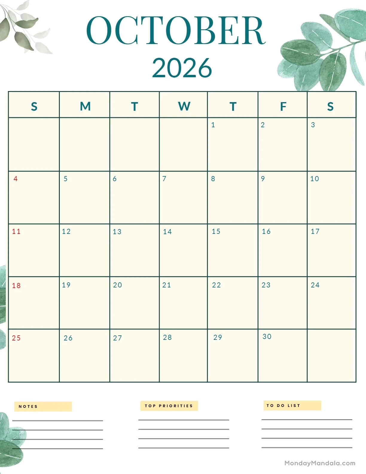 October 2026 Calendars 52 Free PDF Printables 