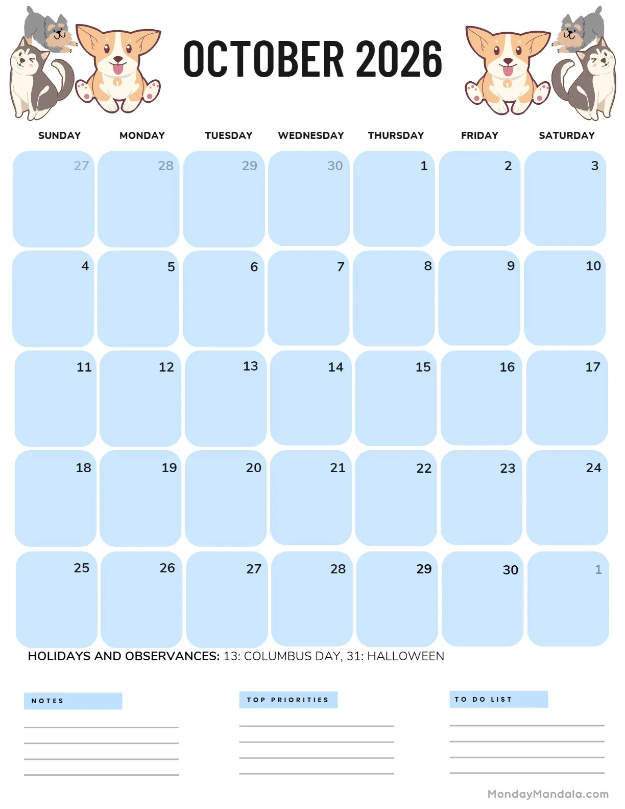 October 2026 Calendars 52 Free PDF Printables October 2026 Calendars 52 Free PDF Printables