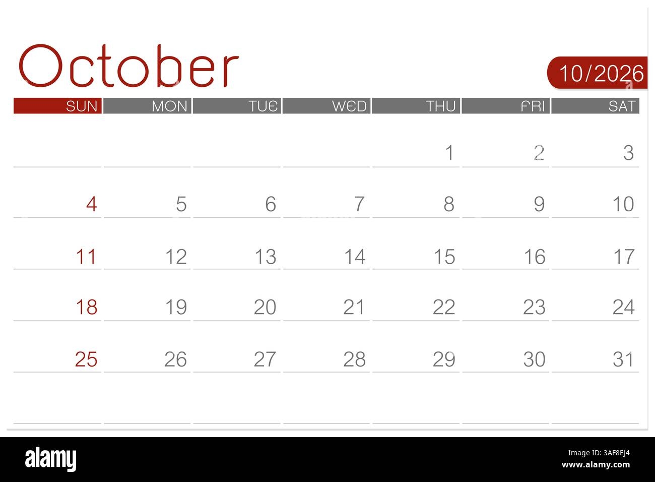 Blank October 2026 Calendar Printable Free