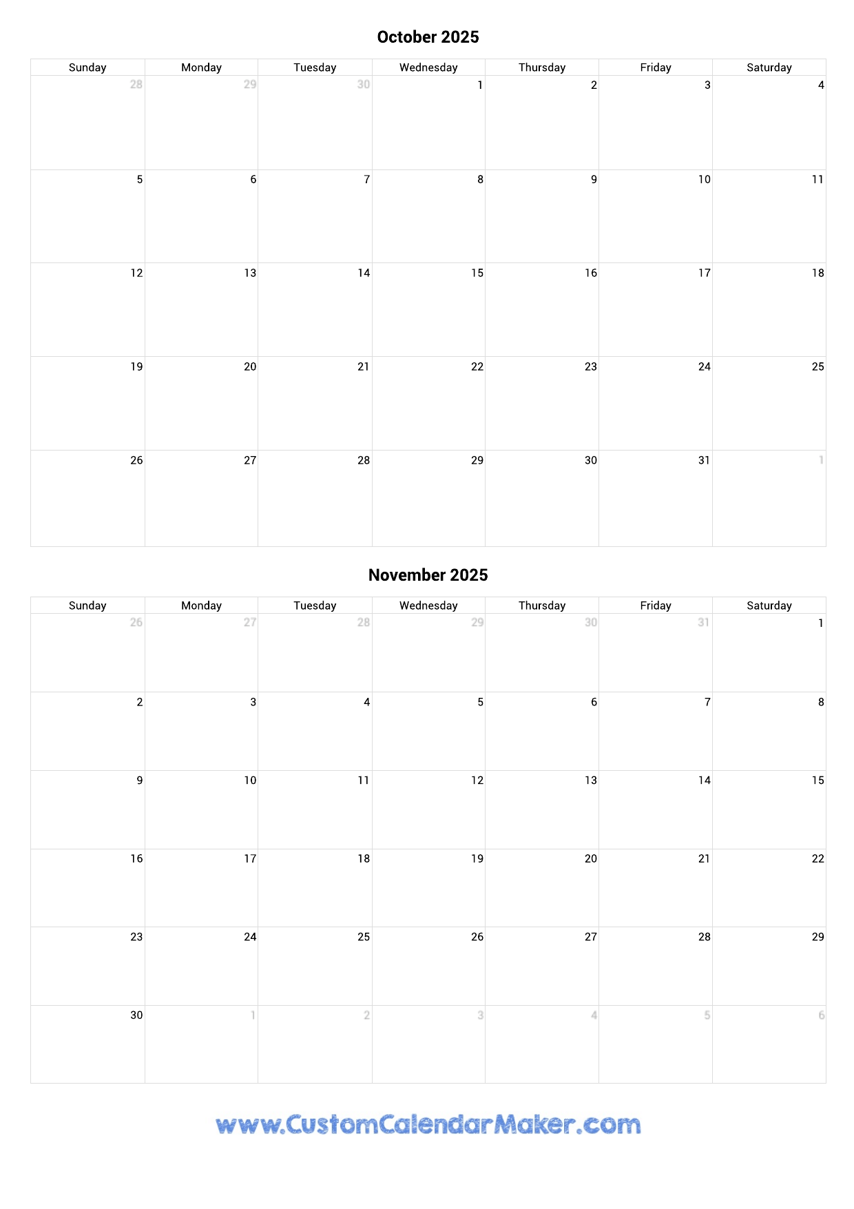 October And November 2025 Calendar Custom Calendar Maker October And November 2025 Calendar Custom Calendar Maker