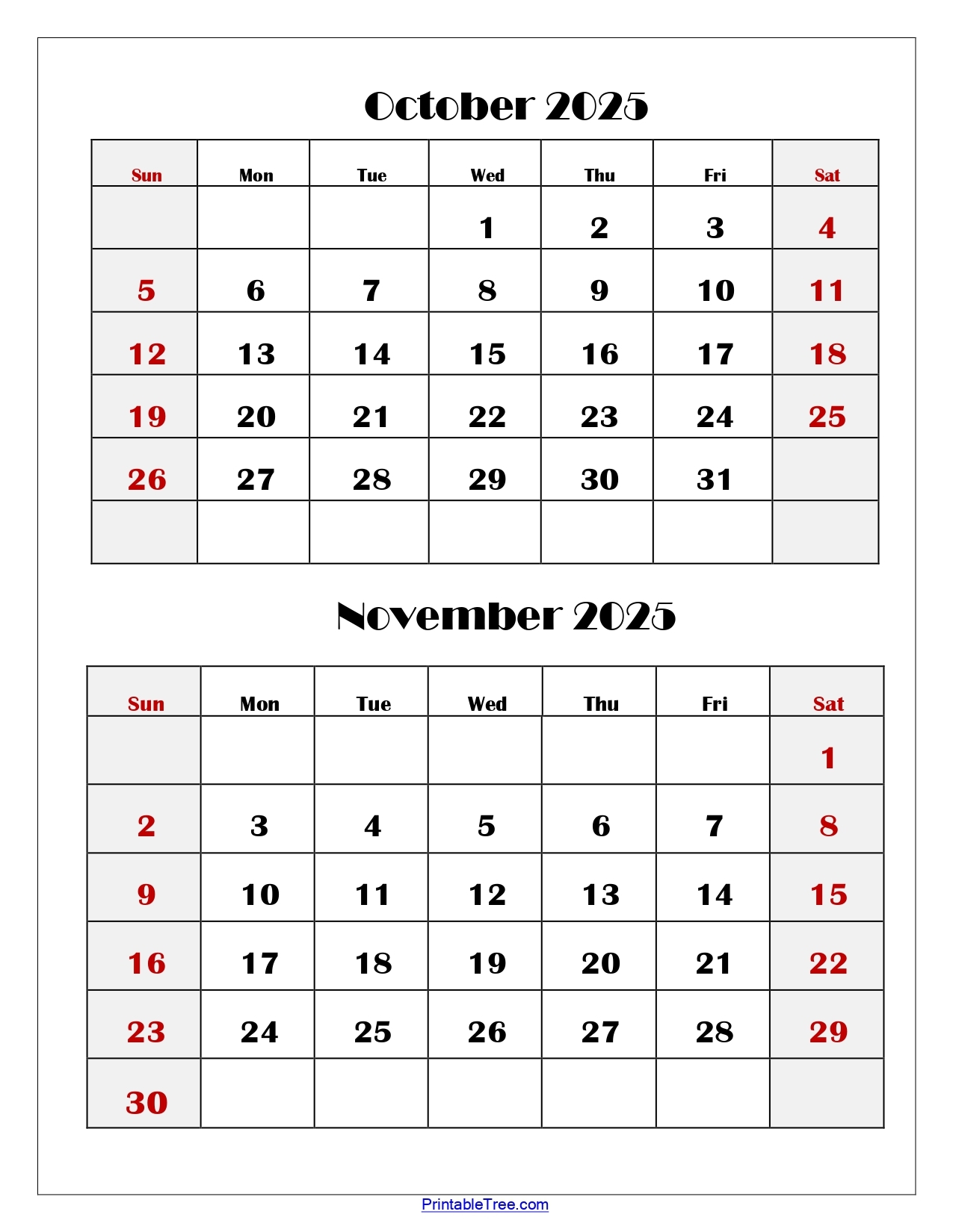 October November December 2025 Calendar