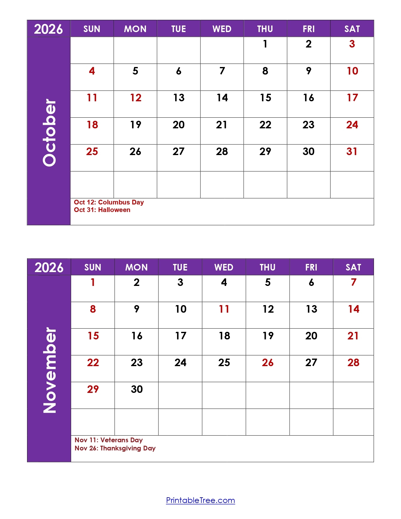 October And November 2026 Calendar Printable PDF 2 Month Calendar Template October And November 2026 Calendar Printable PDF 2 Month Calendar Template