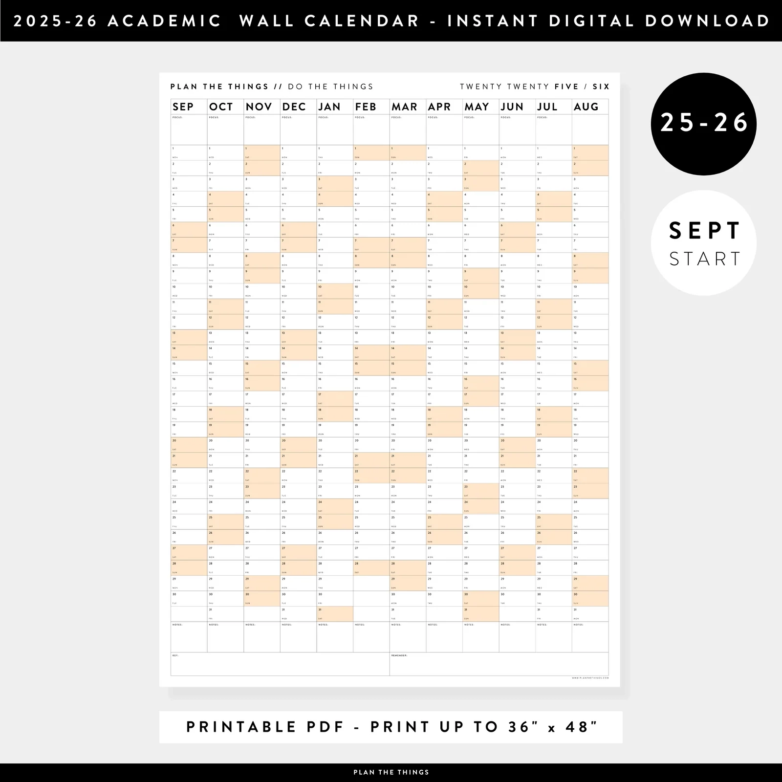 PRINTABLE 2025 2026 ACADEMIC CALENDARS SEPTEMBER START INSTANT Plan The Things