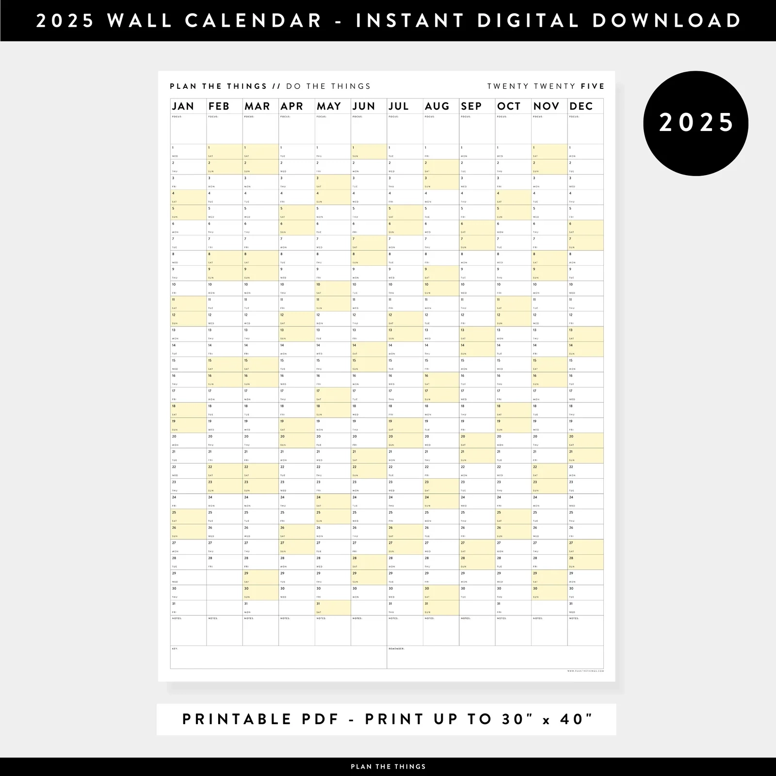 PRINTABLE 2025 ANNUAL CALENDARS INSTANT DOWNLOAD Plan The Things
