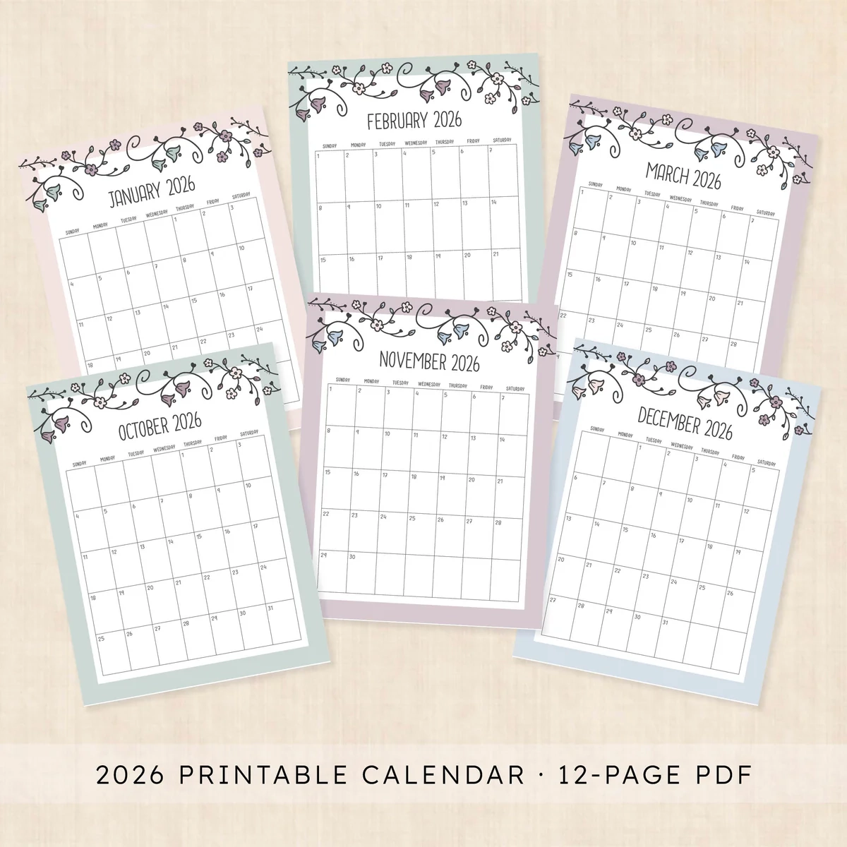 Printable 2026 Calendar Vintage Vines Printable 2026 Calendar Vintage Vines